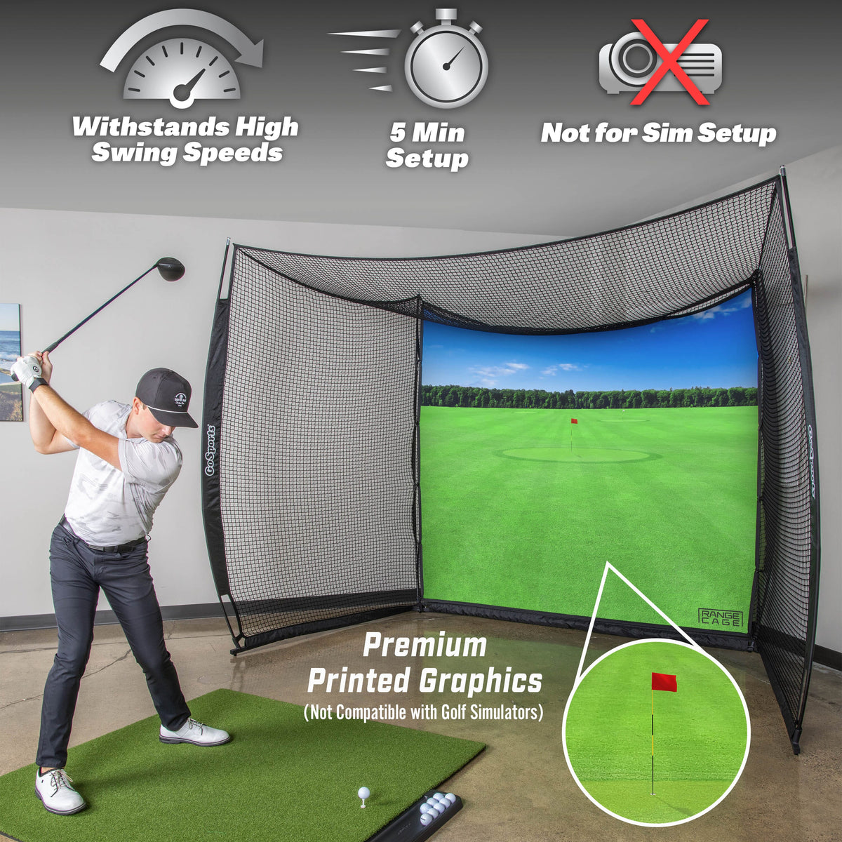 GoSports Range Cage 10 ft x 8 ft Golf Practice Hitting Net with Impact