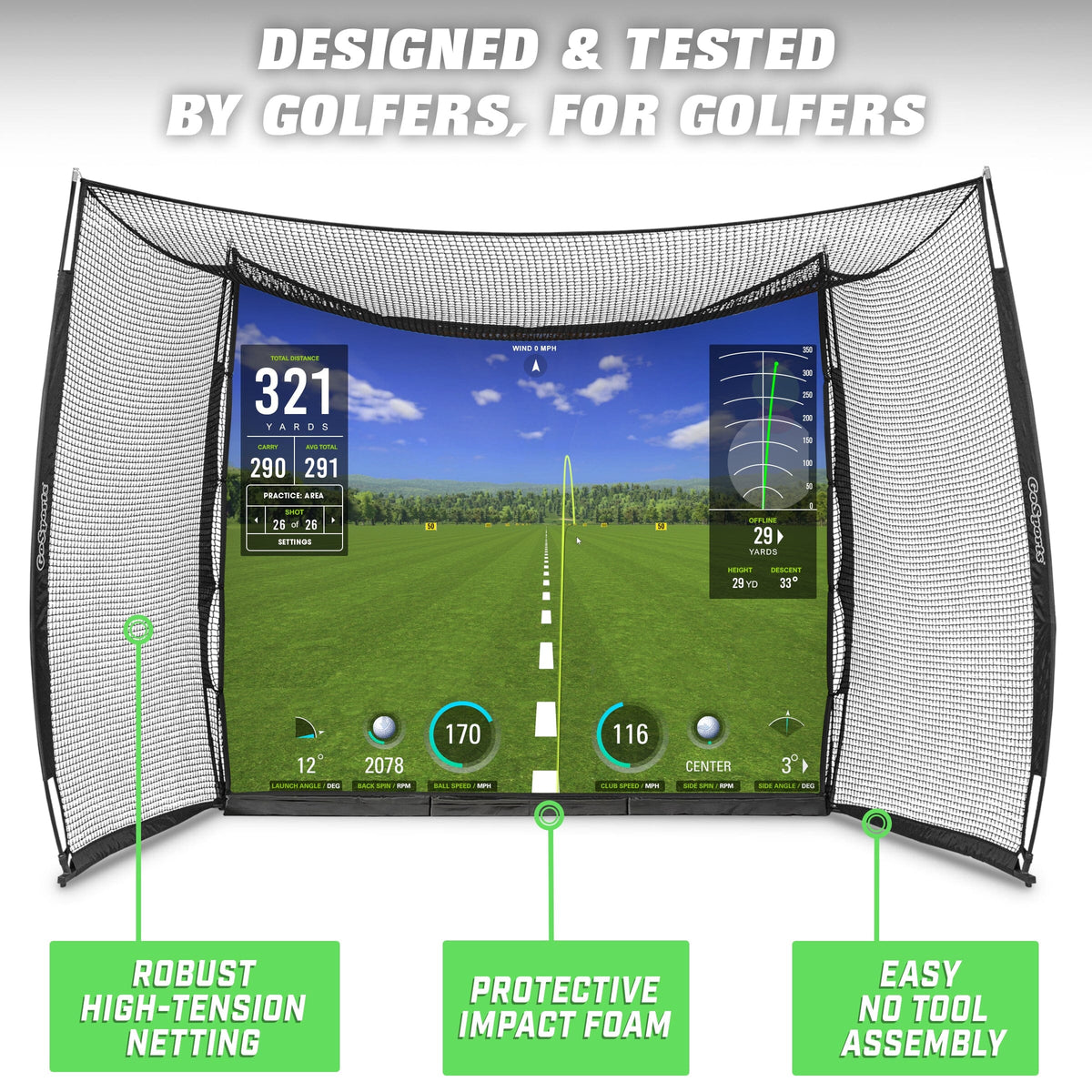 GoSports Range Cage 10 ft x 8 ft Golf Practice Hitting Net with Simula ...