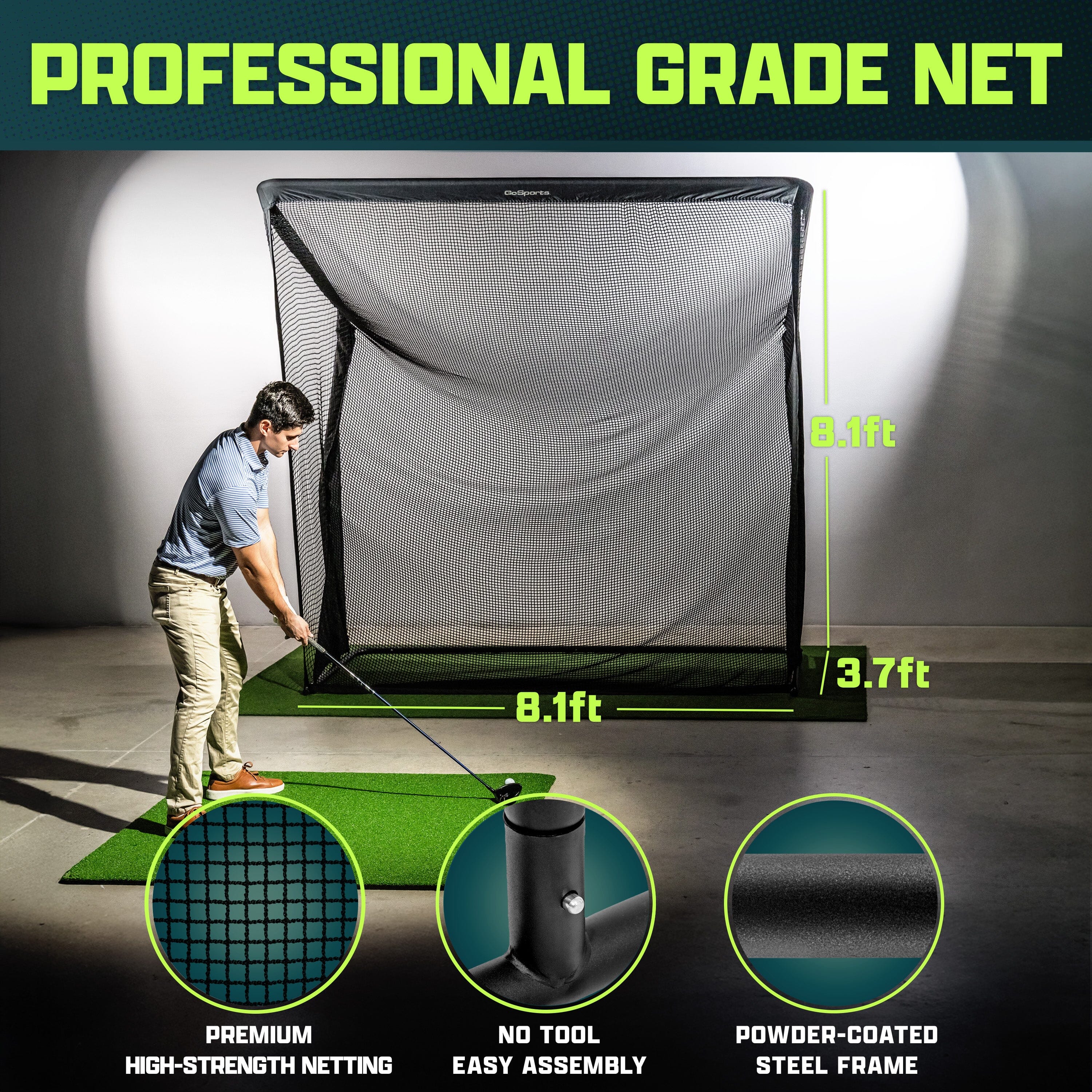GoSports 8 x 8 ft ELITE Golf Net with LoftGuard Canopy and Steel Frame - Indoor & Outdoor Practice Golf Hitting Net GoSports 