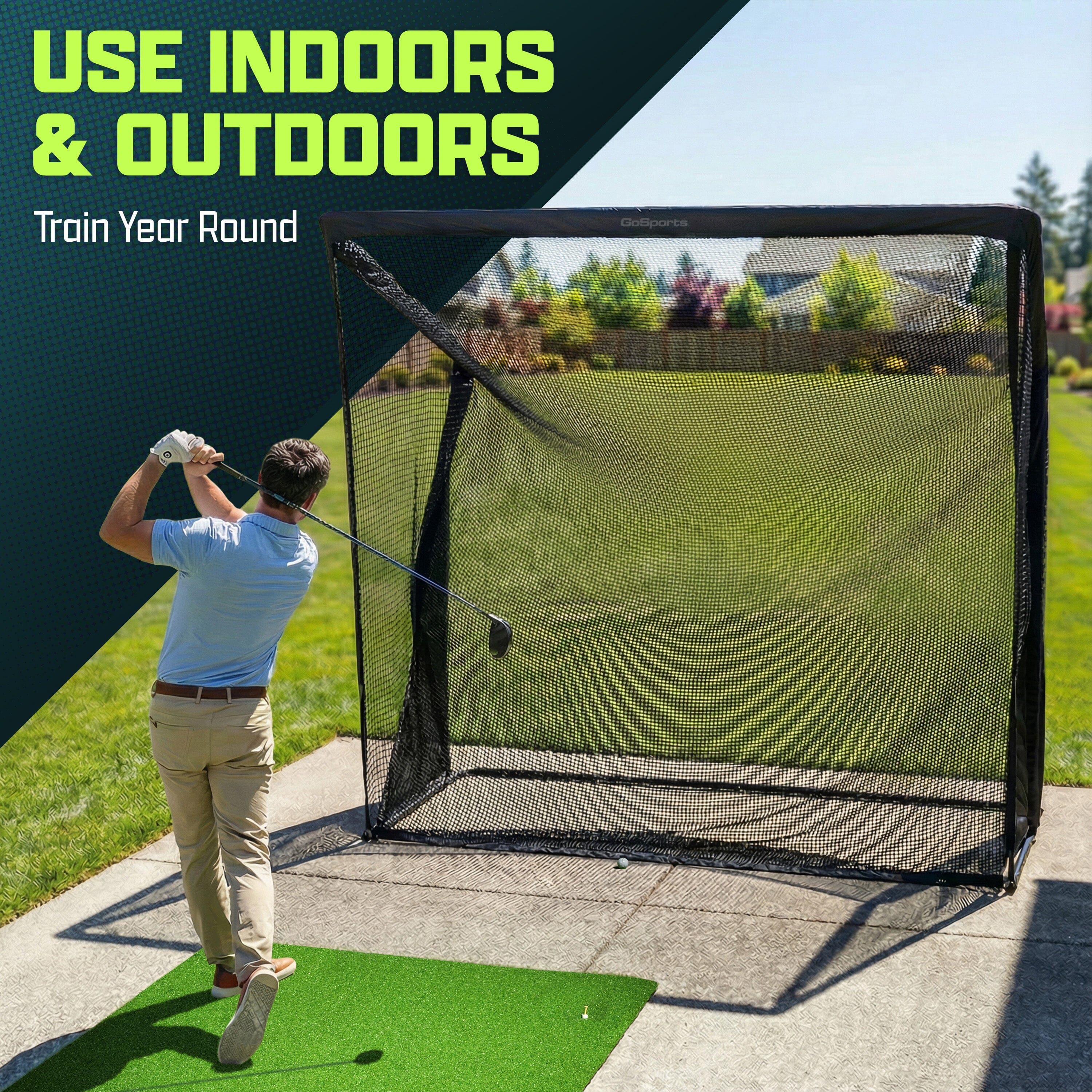 GoSports 8 x 8 ft ELITE Golf Net with LoftGuard Canopy and Steel Frame - Indoor & Outdoor Practice Golf Hitting Net GoSports 