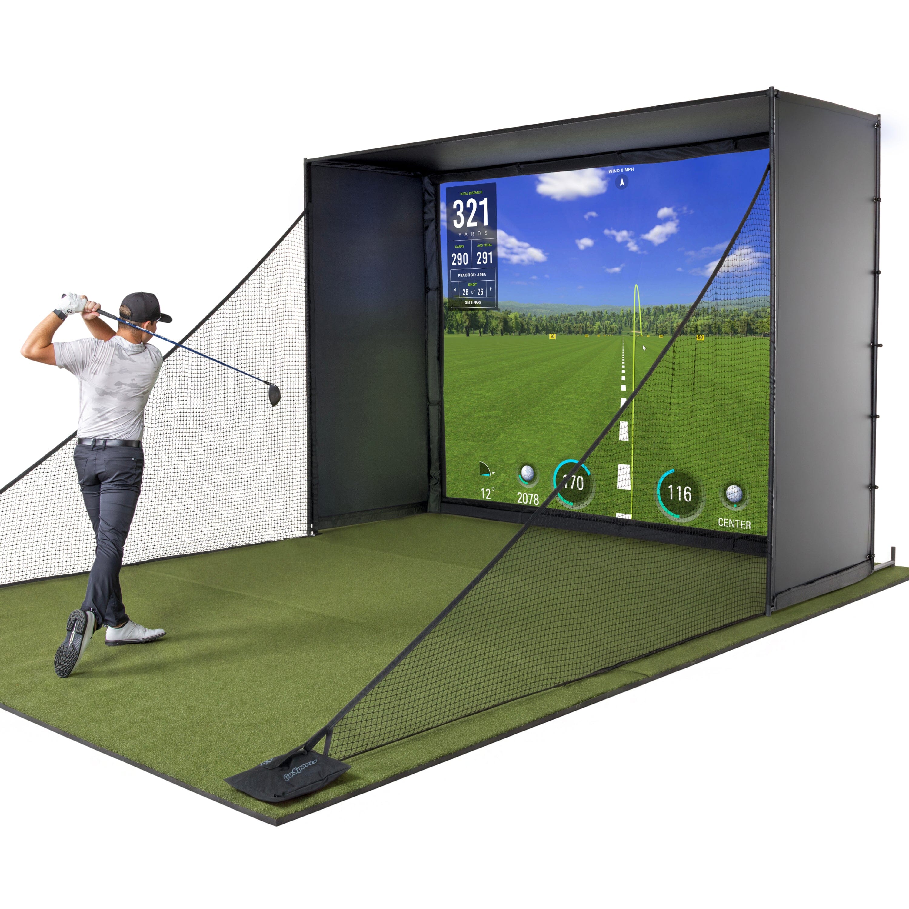 Golf Simulator 10 x 8 ft Enclosure with HD Impact Screen and Shank Nets GoSports 