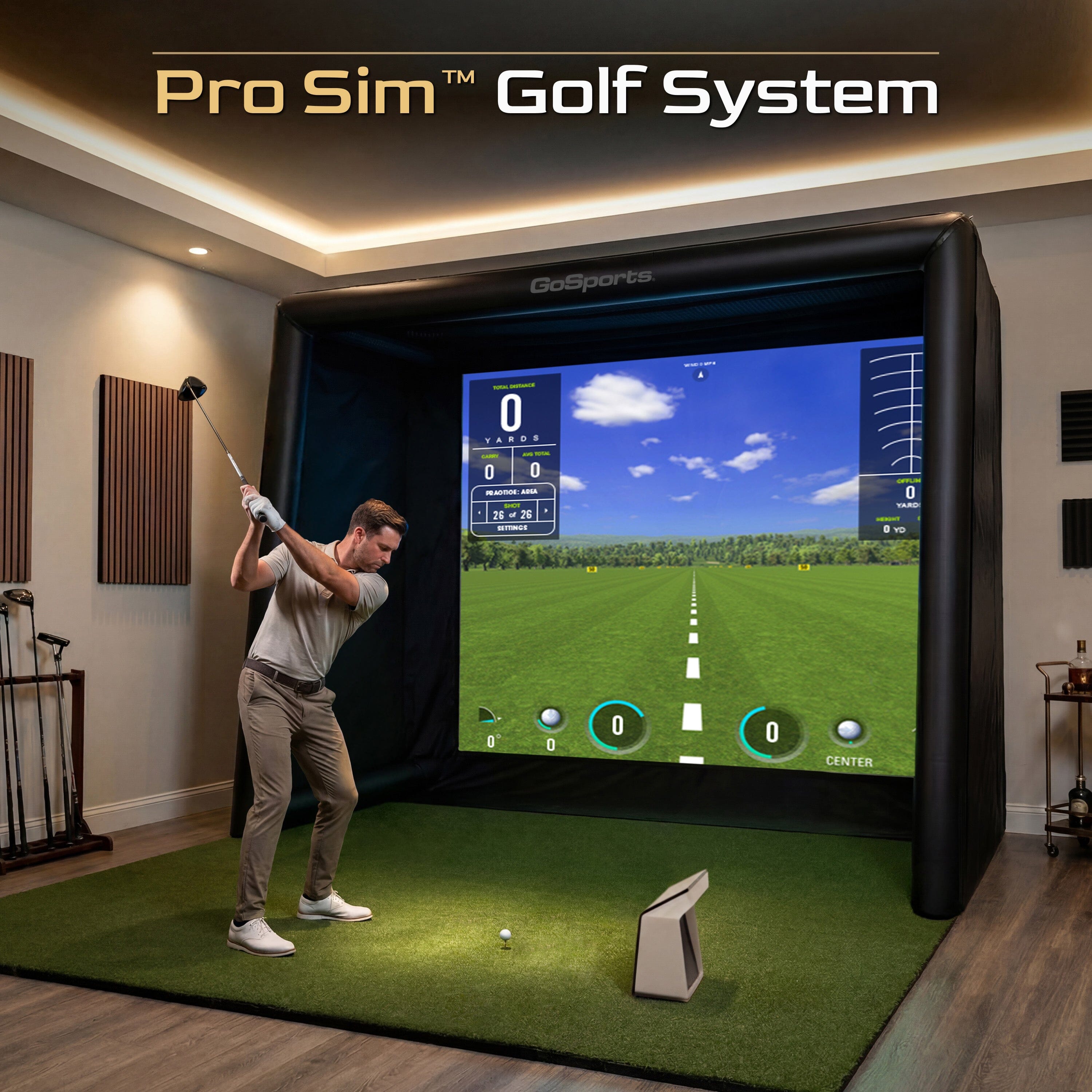 GoSports Commercial Grade Inflatable Golf Simulator Enclosure for Home - 12 x 9 ft Indoor & Outdoor Portable Hitting Cage with Golf Simulator Impact Screen - Includes Electric Pump and Storage Case PlayGoSports.com 