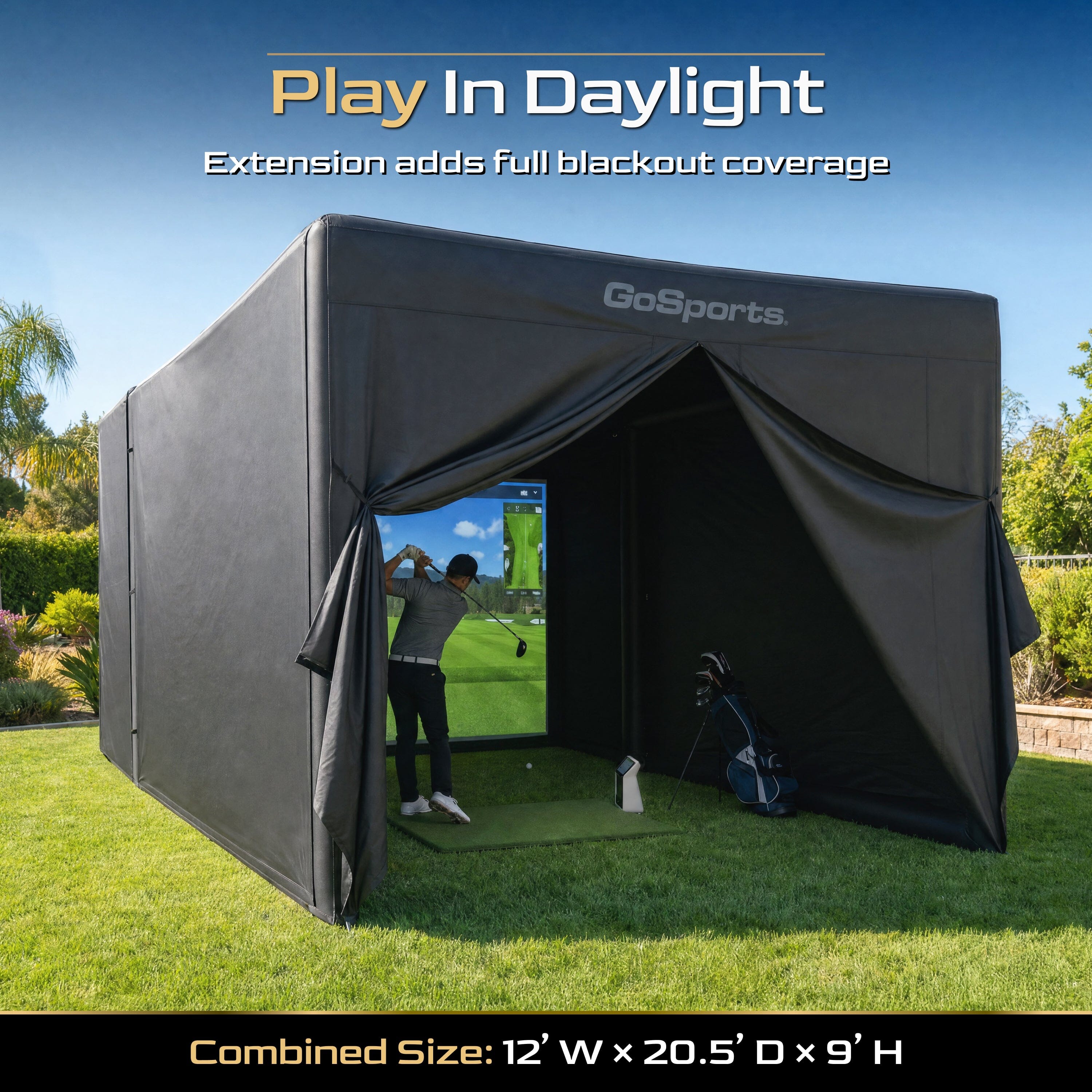 GoSports Blackout Extension Add-on for 12 x 9 ft Inflatable Golf Simulator Enclosure - Instant Golf Simulator Studio for Immersive Training and Entertaining PlayGoSports.com 