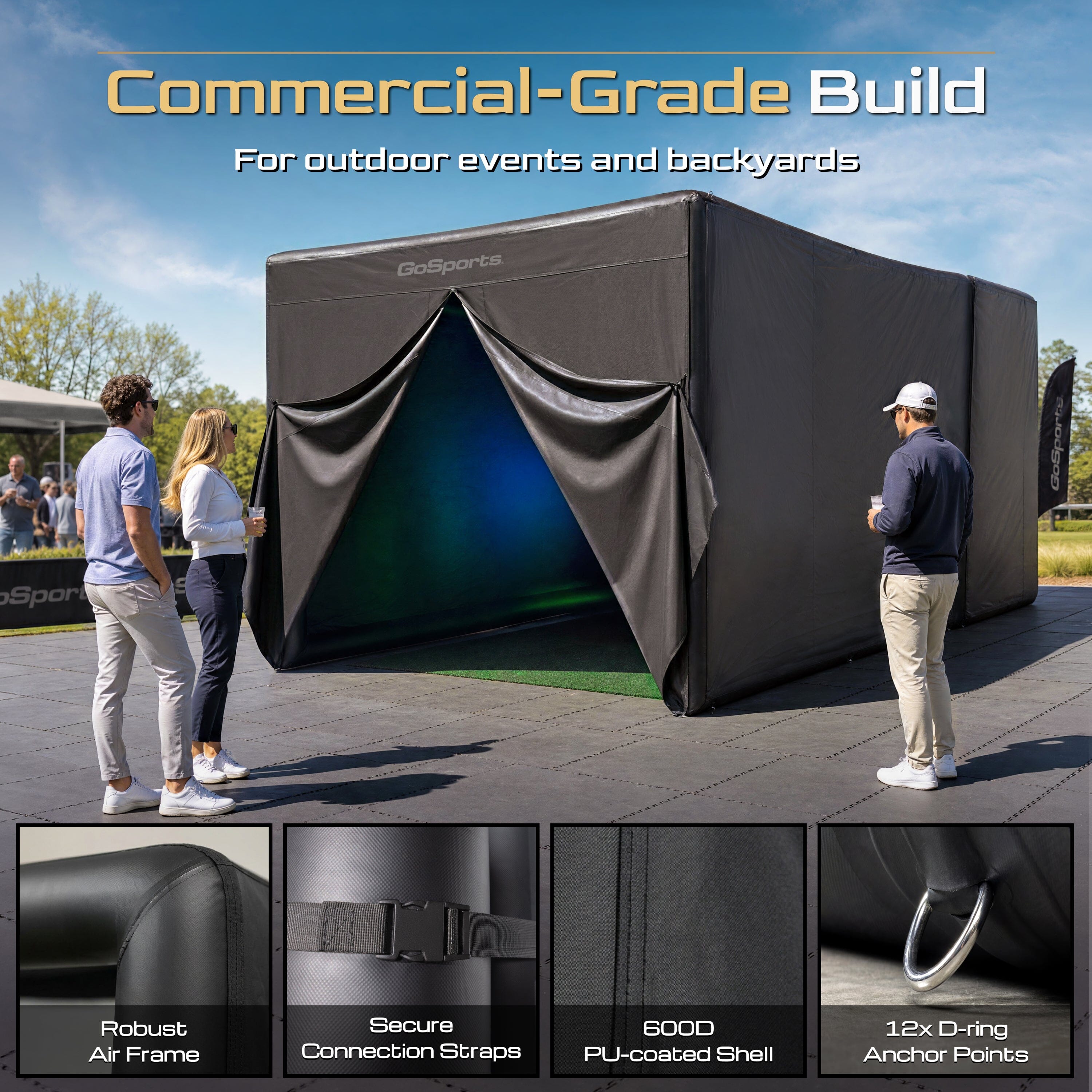 GoSports Blackout Extension Add-on for 12 x 9 ft Inflatable Golf Simulator Enclosure - Instant Golf Simulator Studio for Immersive Training and Entertaining PlayGoSports.com 
