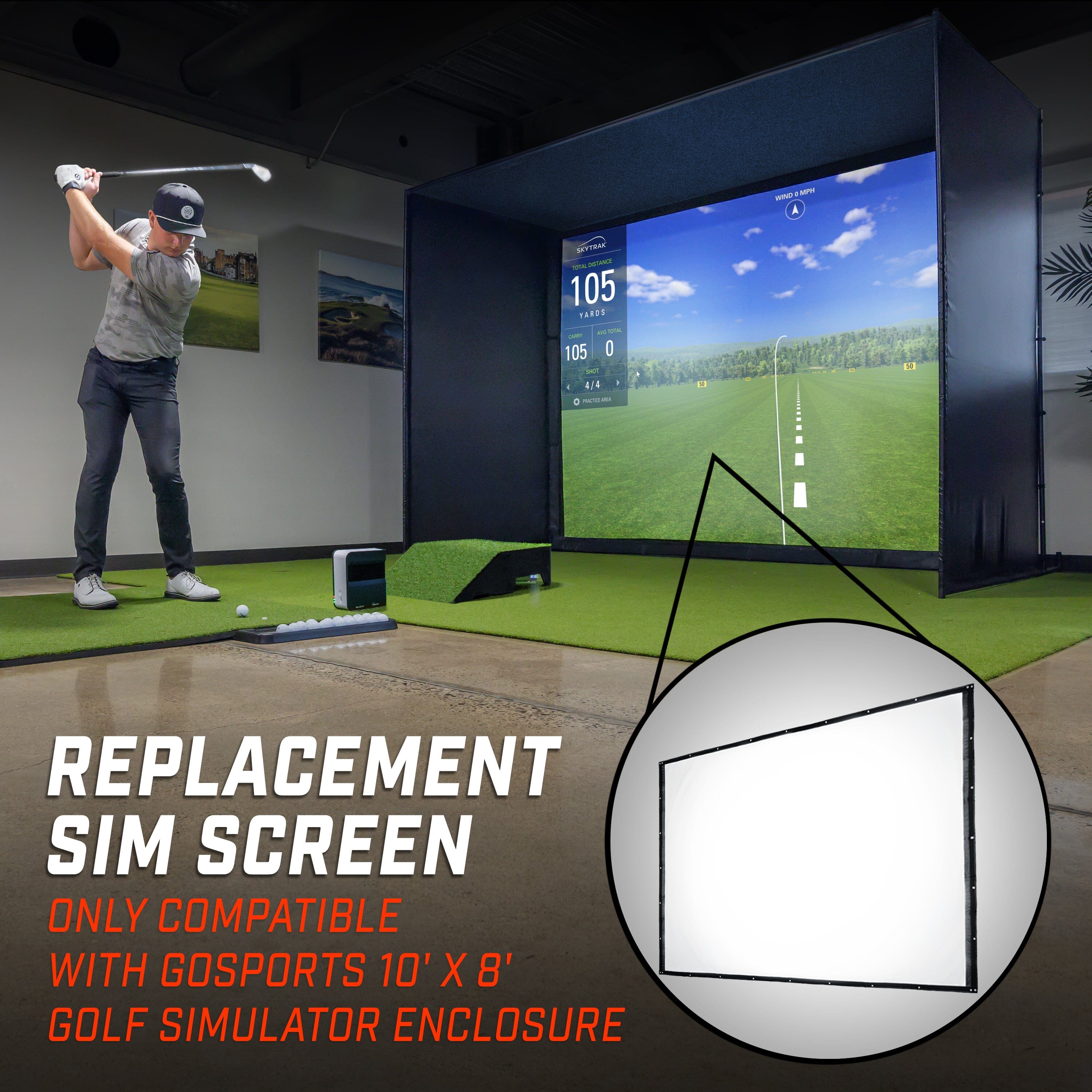 GoSports Replacement Sim Screen - Only Compatible with GoSports 10' x 8' Golf Simulator Enclosure GoSports 