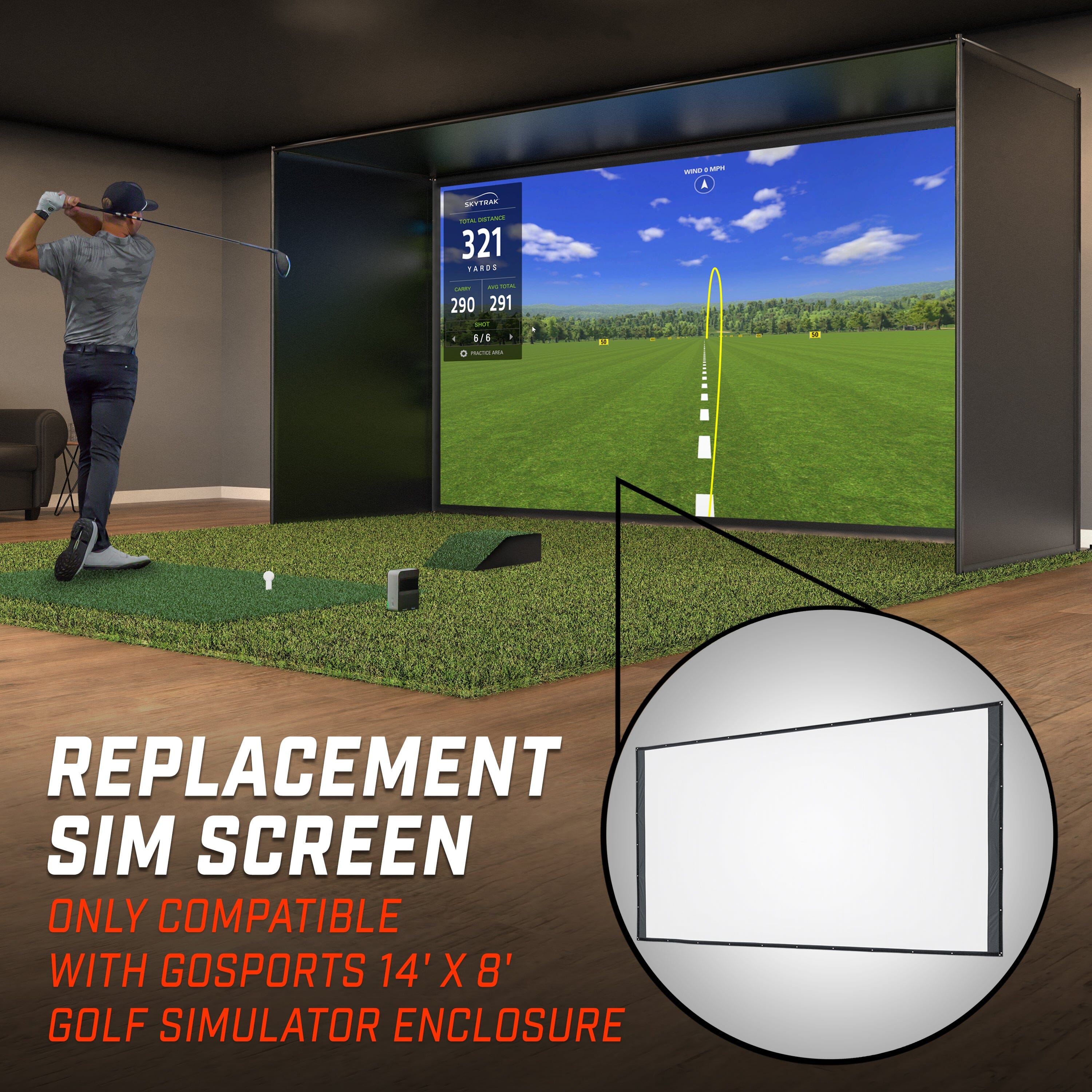 GoSports Replacement Sim Screen - Only Compatible with GoSports 14' x 8' Golf Simulator Enclosure GoSports 