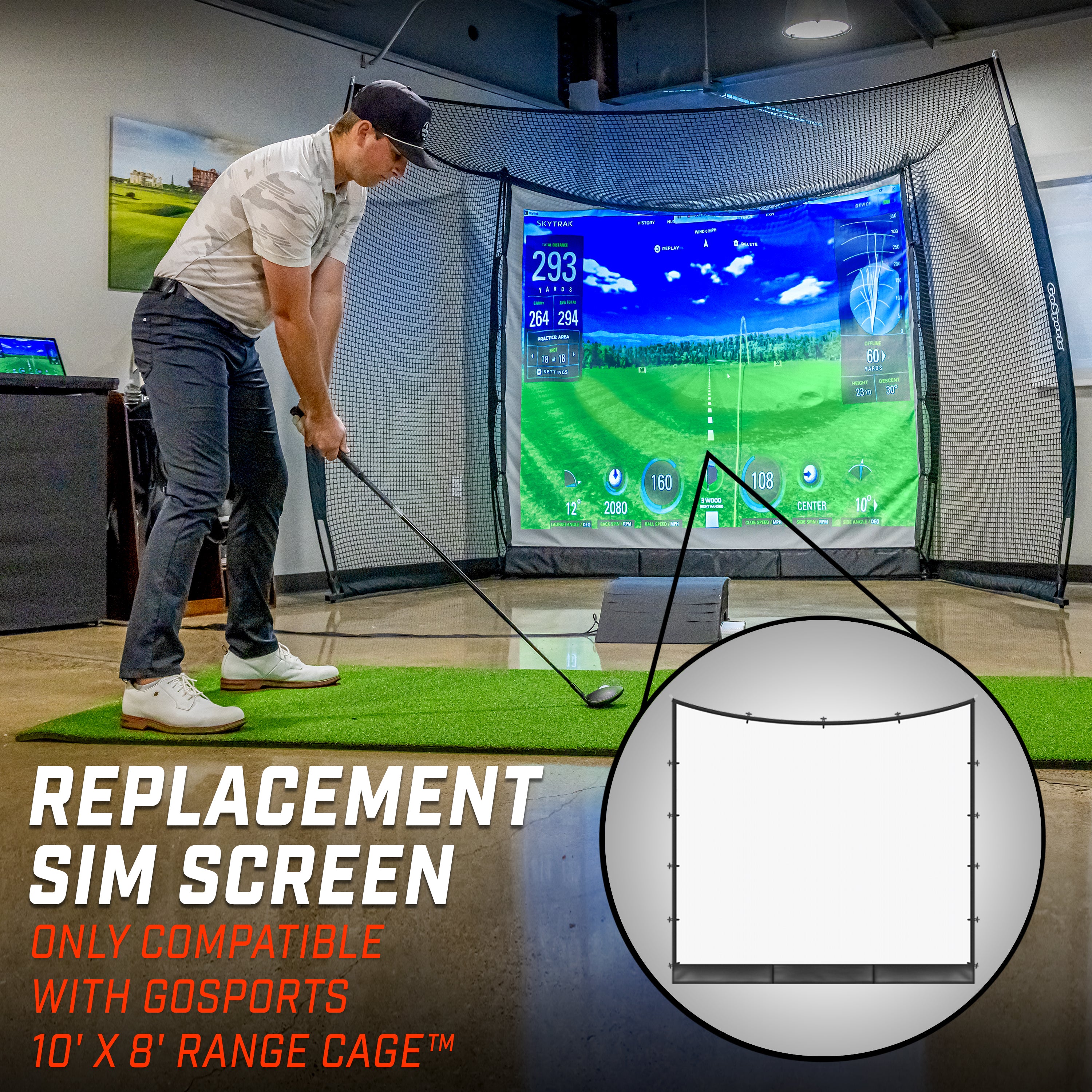 GoSports Range Cage Simulator Screen - Only Compatible with GoSports 10' x 8' Range Cage-PlayGoSports.com