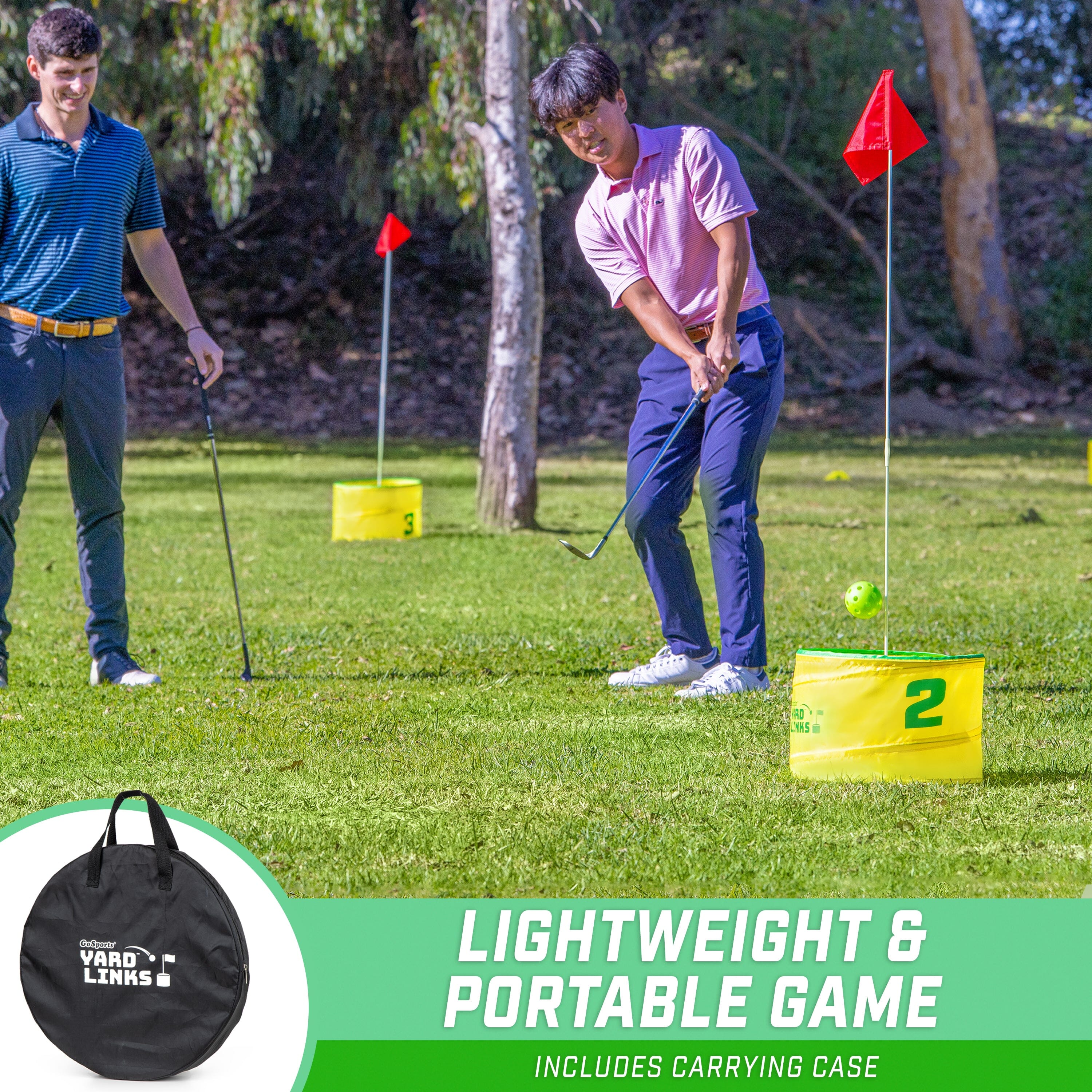 two people playing golf in the park