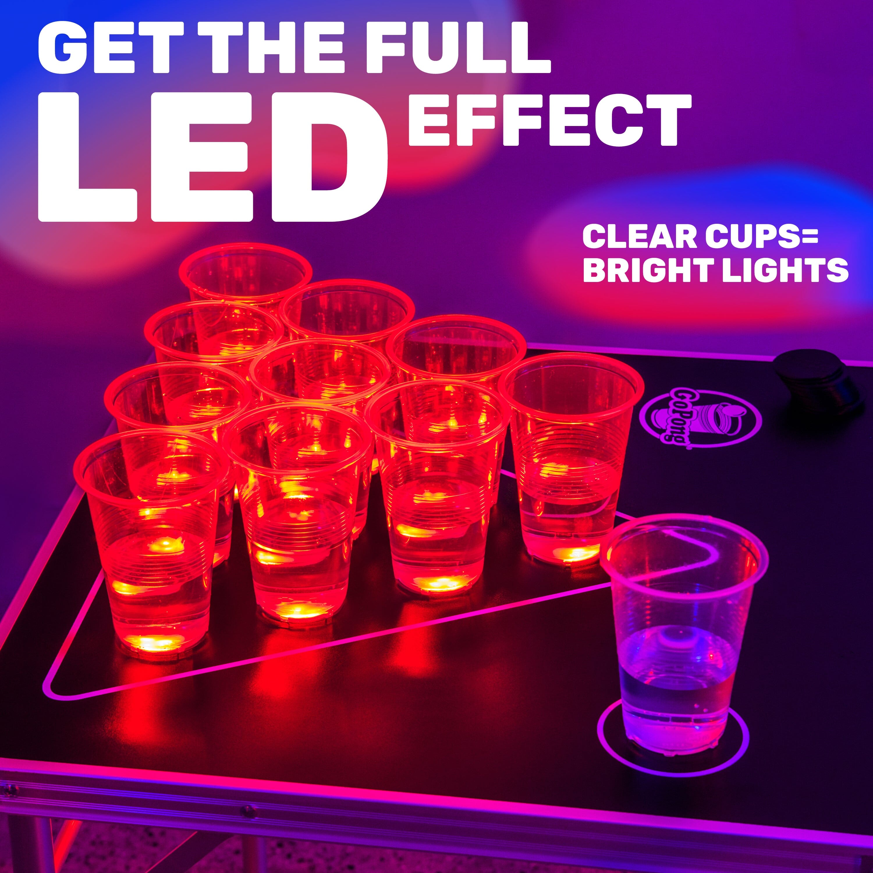 GoPong 8 ft Foldable Beer Pong Table with LED Lights - Regulation Size Portable Pong Table with 6 Balls PlayGoSports.com 