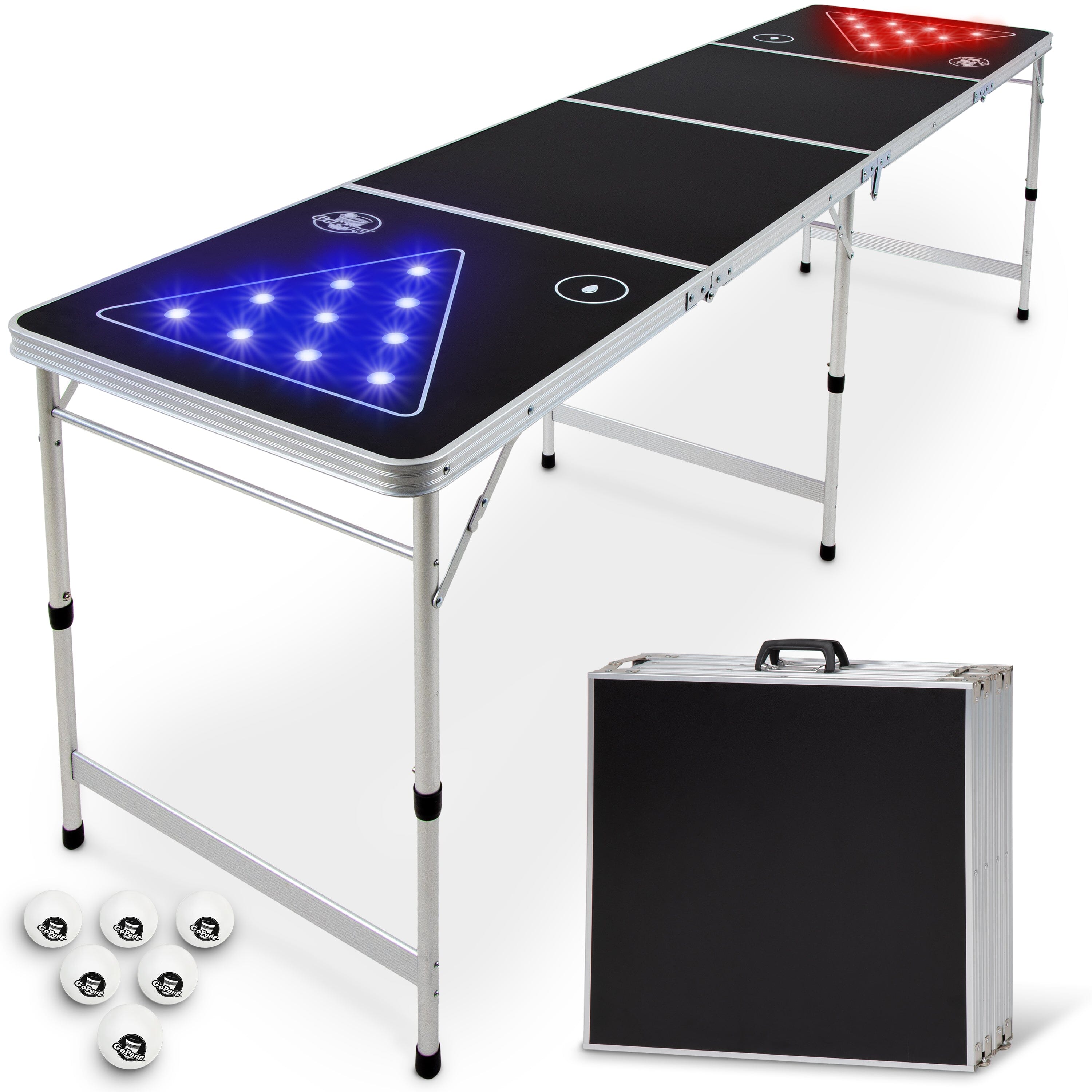 GoPong 8 ft Foldable Beer Pong Table with LED Lights - Regulation Size Portable Pong Table with 6 Balls PlayGoSports.com 
