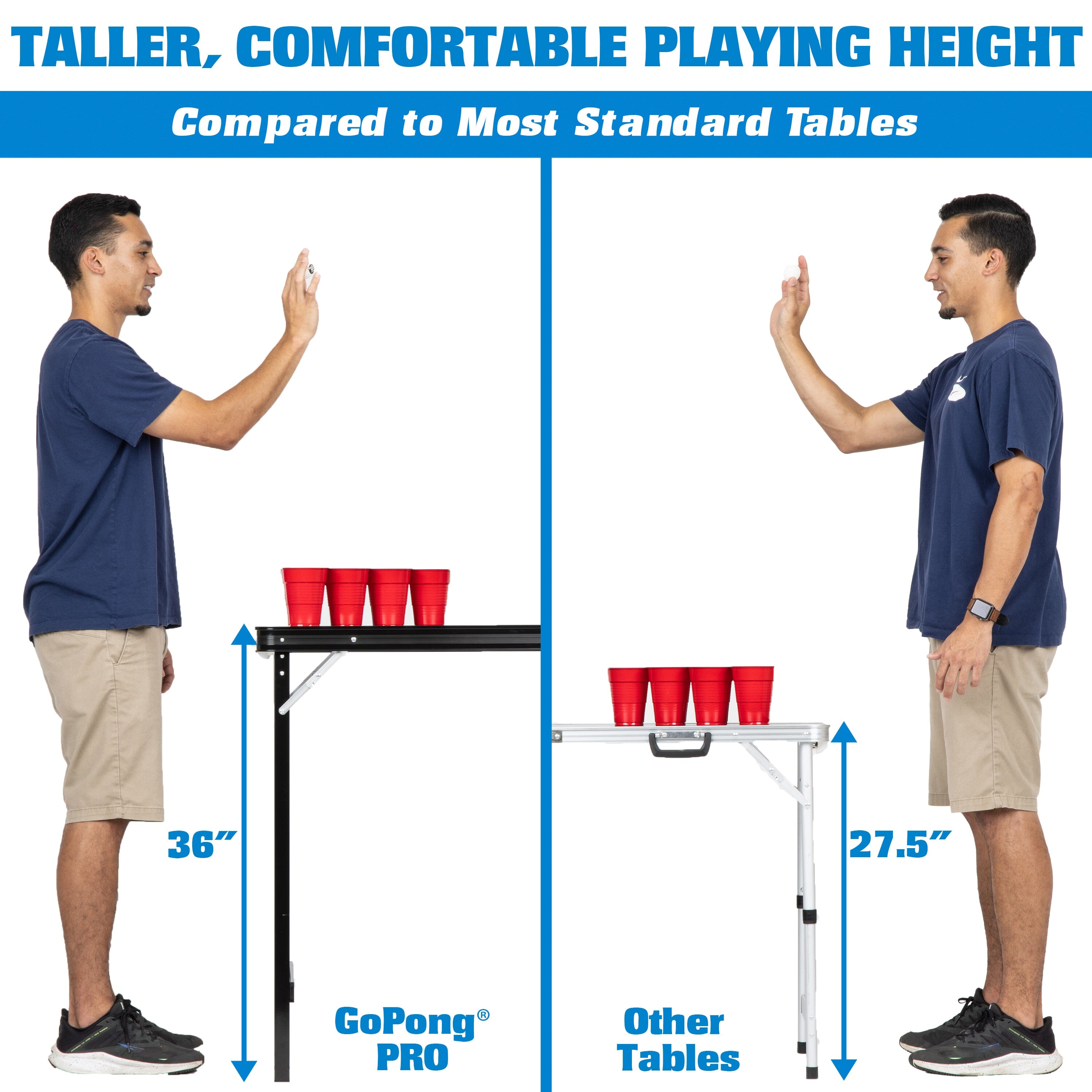 a man standing next to a table with a cup on it