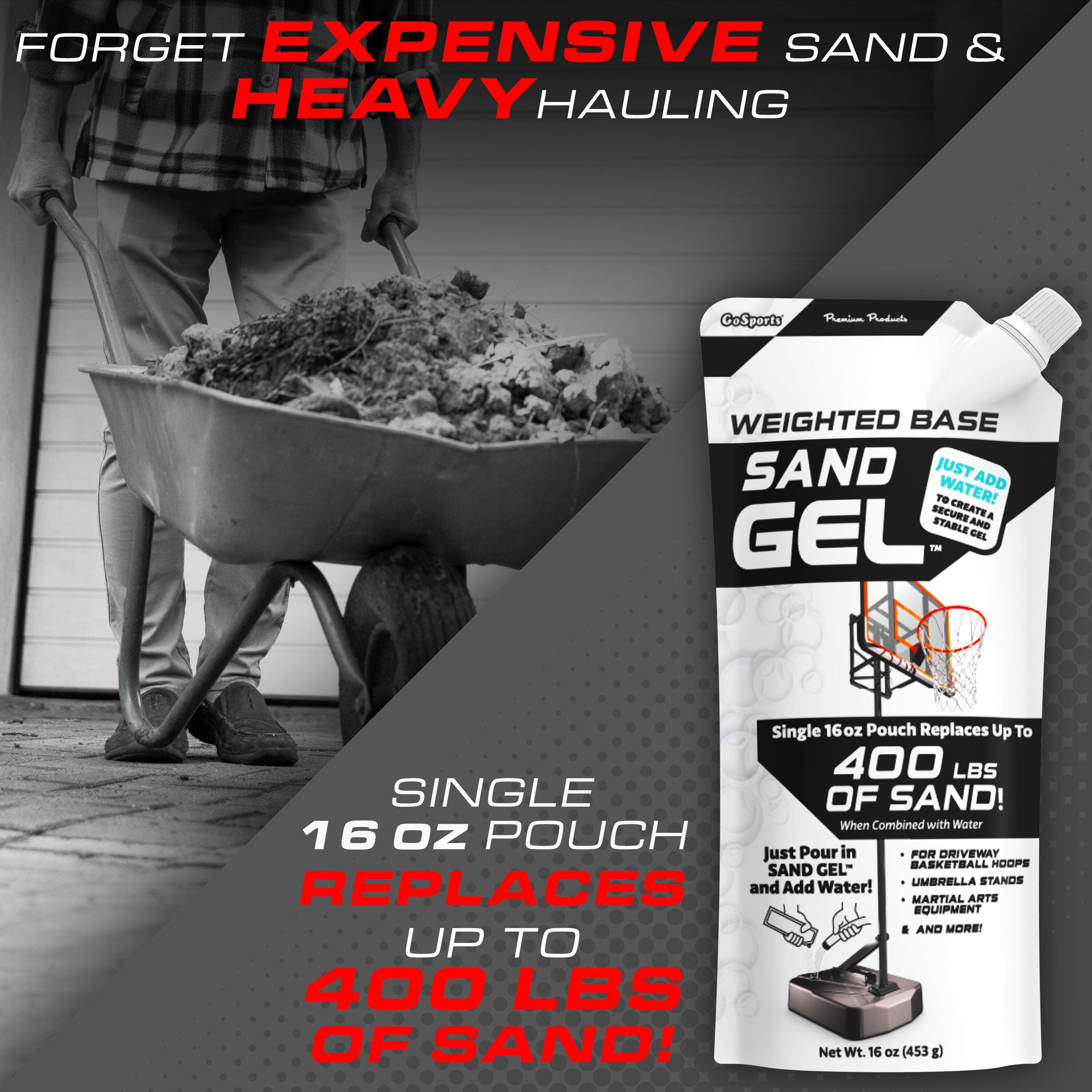 GoSports Sand Gel Weighted Base Filler for Indoor/Outdoor Basketball Hoops, Umbrella Bases, & More - 16 oz, Just Add Water GoSports 