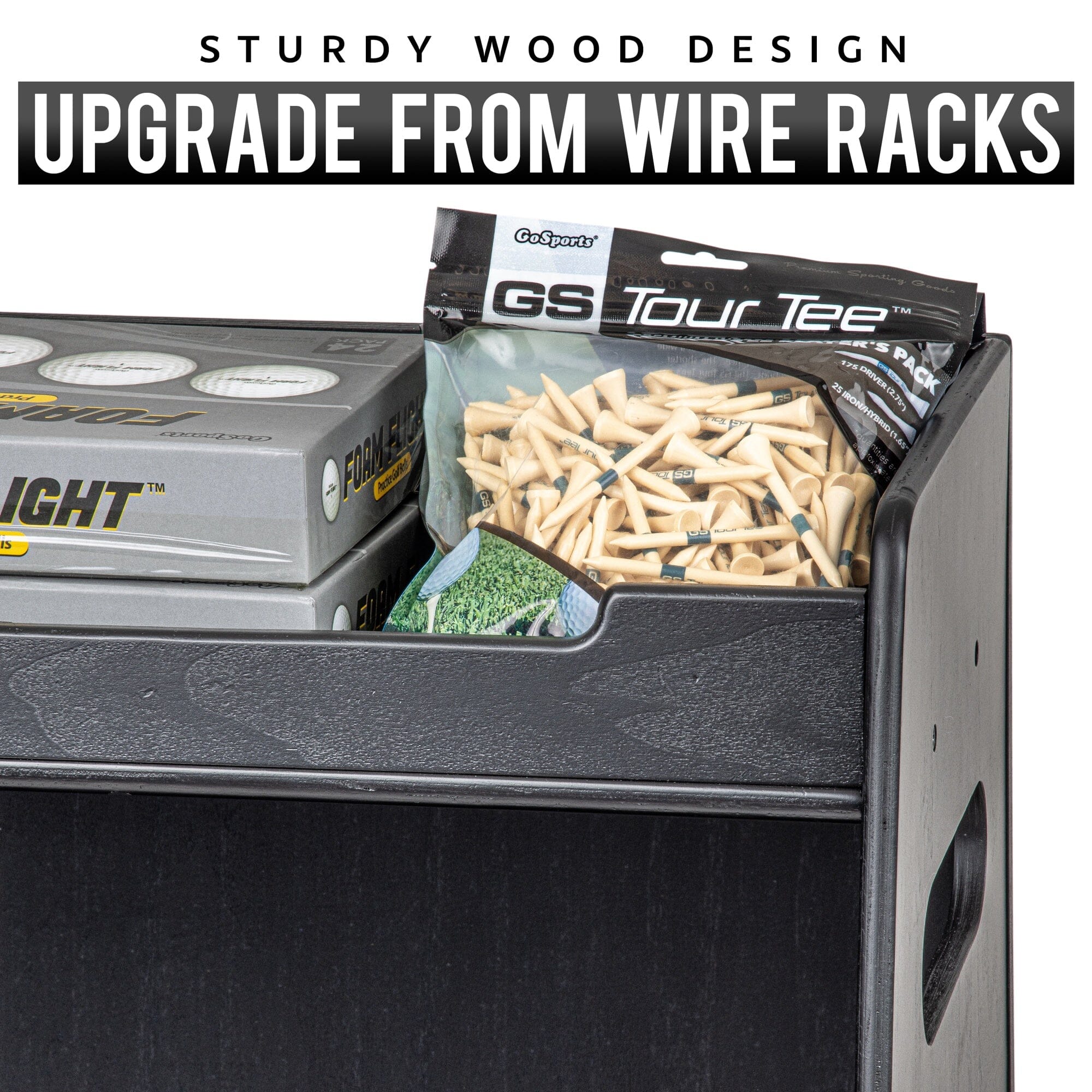 GoSports Premium Wooden Sports Equipment Organizer with Storage Hooks - Golf Bag Rack and Multi-Sport Ball Bin for Garage GoSports 