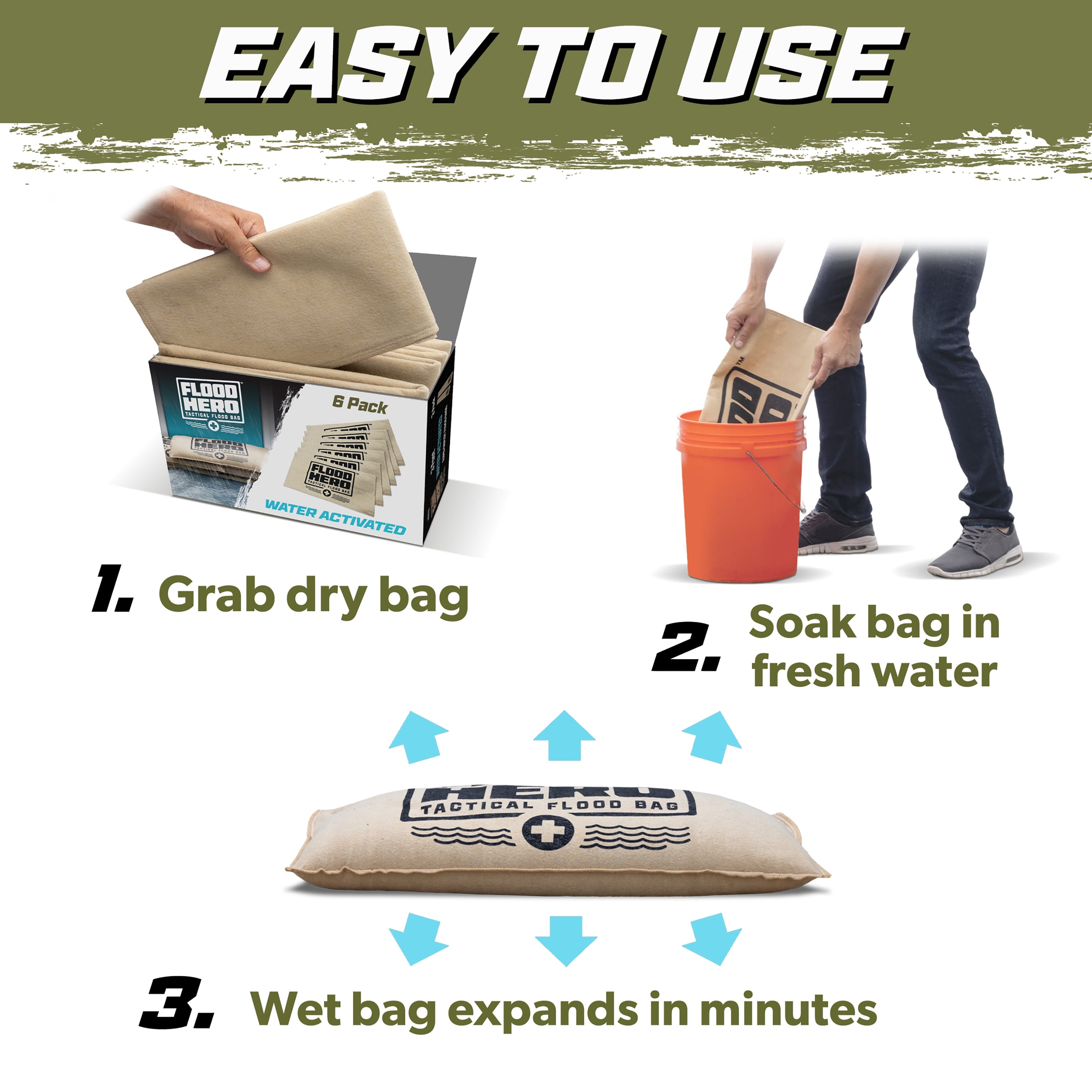 Flood Hero Water Activated Sandbags - 6 Pack Flood Bag Barriers PlayGoSports.com 