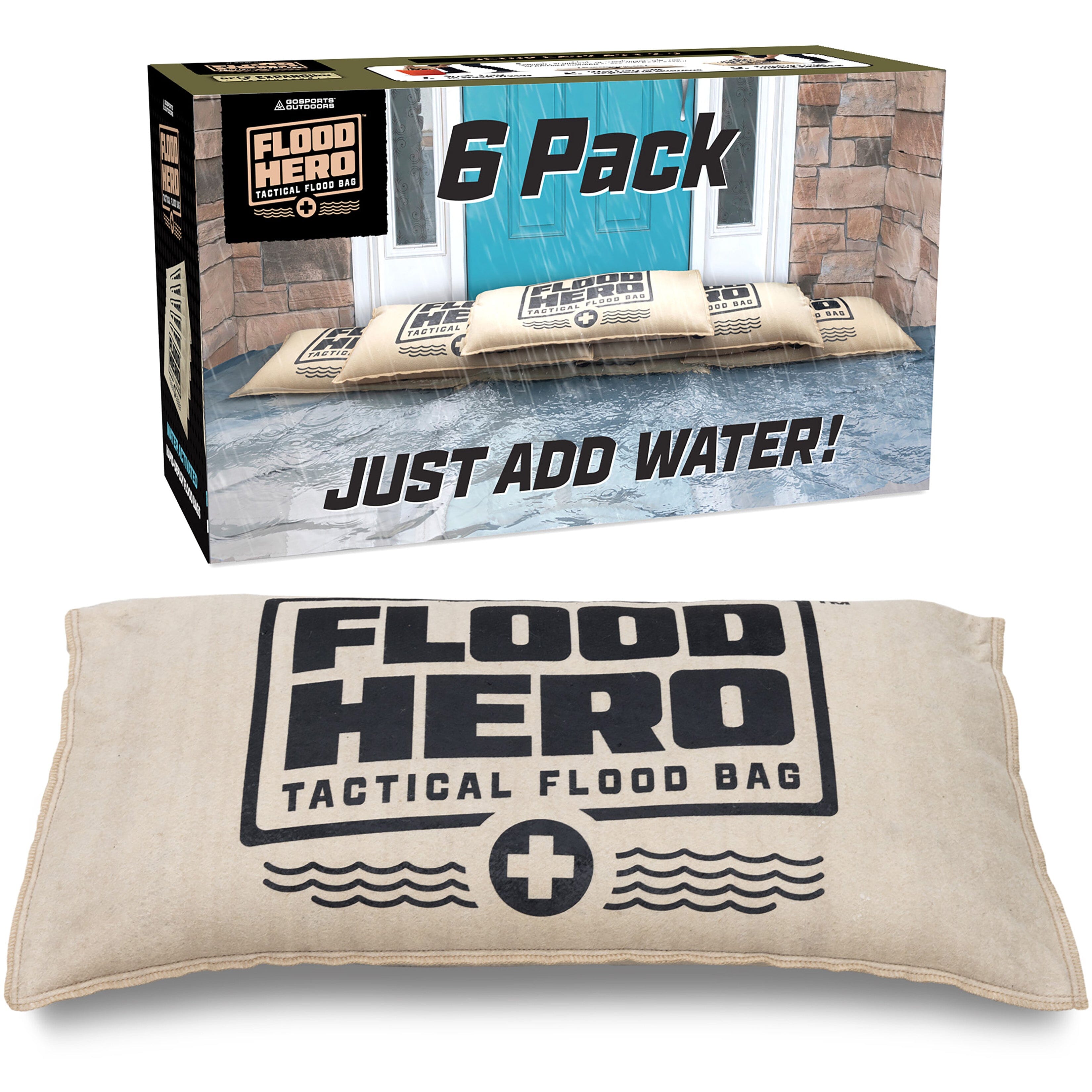 Flood Hero Water Activated Sandbags - 6 Pack Flood Bag Barriers PlayGoSports.com 