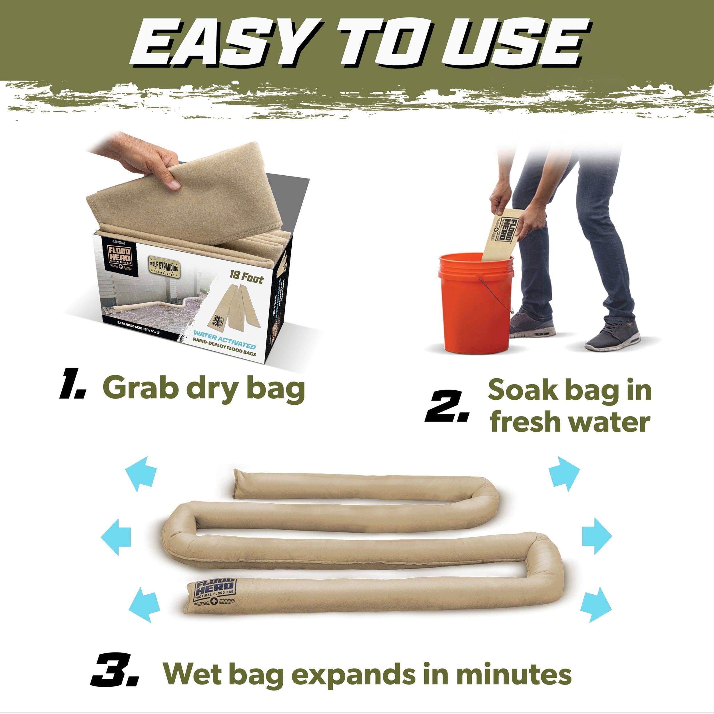 Flood Hero 18 ft Water Activated Sandbag - Flood Bag Barrier for Home PlayGoSports.com 