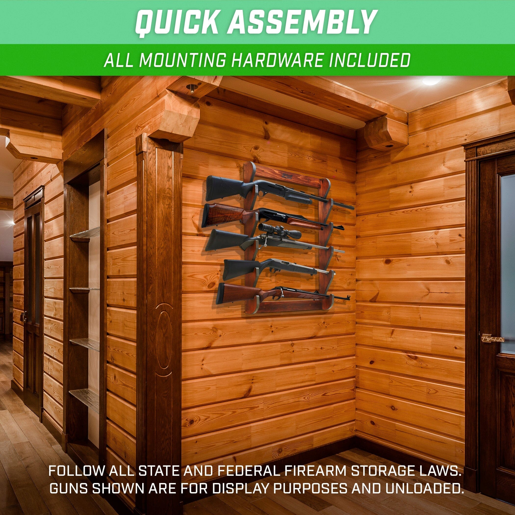 GoSports Outdoors Wall Mounted Firearm Display Rack with Premium Wood Stain - Holds 5 Rifles or Shotguns GoSportsOutdoors.com 