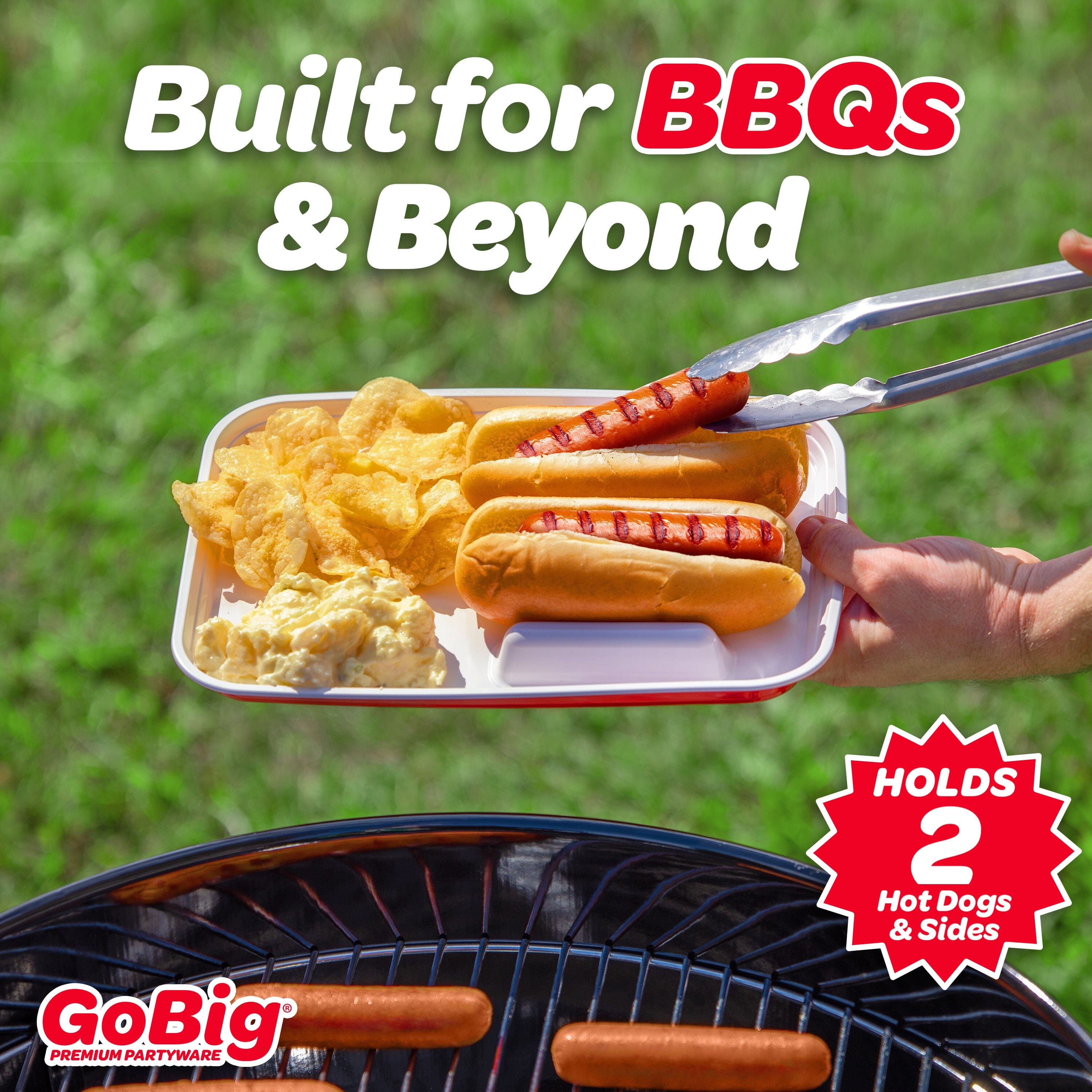 GoBig Hot Dog Food Trays with Dividers - 36 Pack Disposable Red Party Cup Hot Dog Plates for Parties, BBQs, & More Playgosports.com 