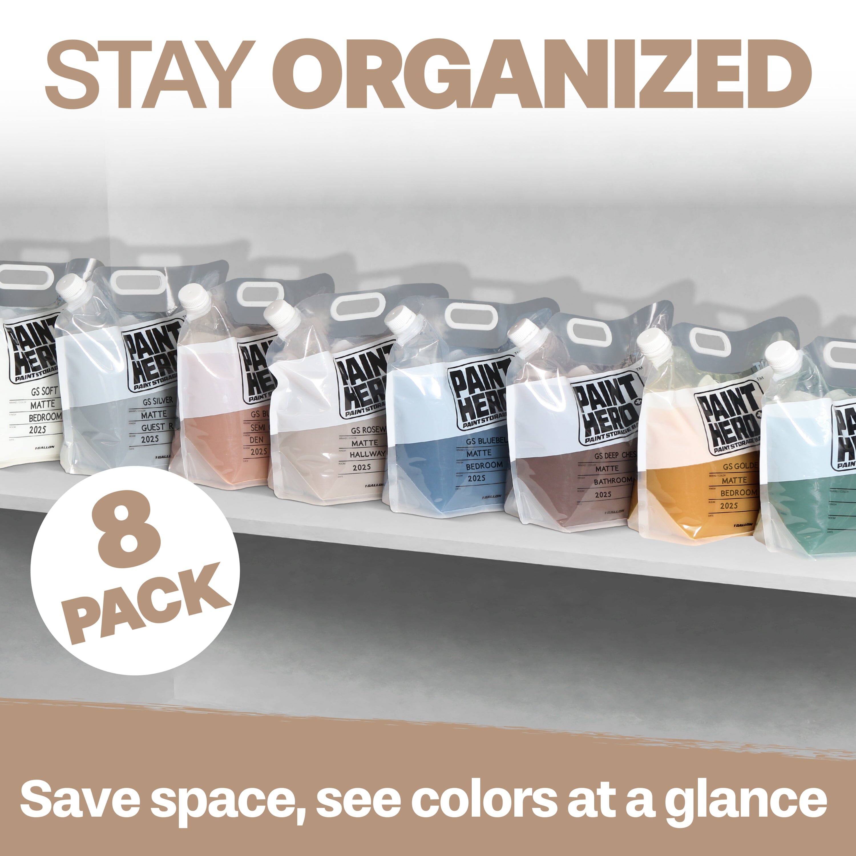 Paint Hero 8 Pack Paint Storage Bags - Airtight Refillable 1 Gallon Pouches with Funnel Playgosports.com 