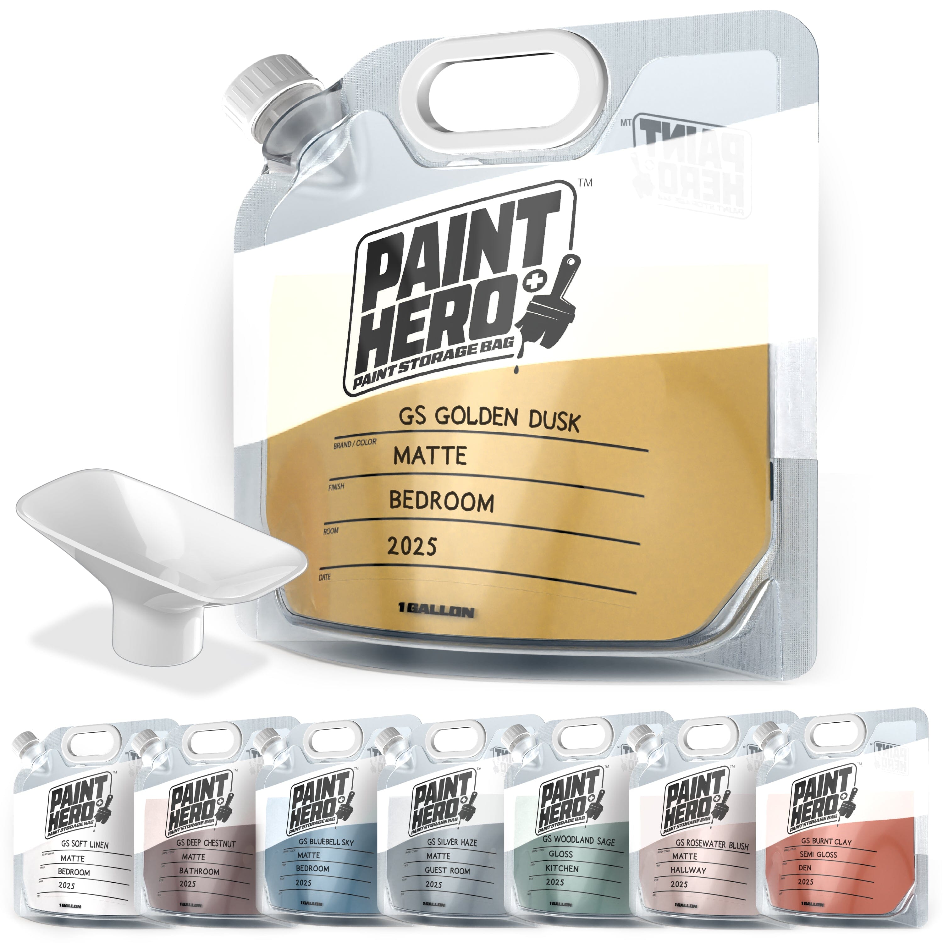 Paint Hero 8 Pack Paint Storage Bags - Airtight Refillable 1 Gallon Pouches with Funnel Playgosports.com 