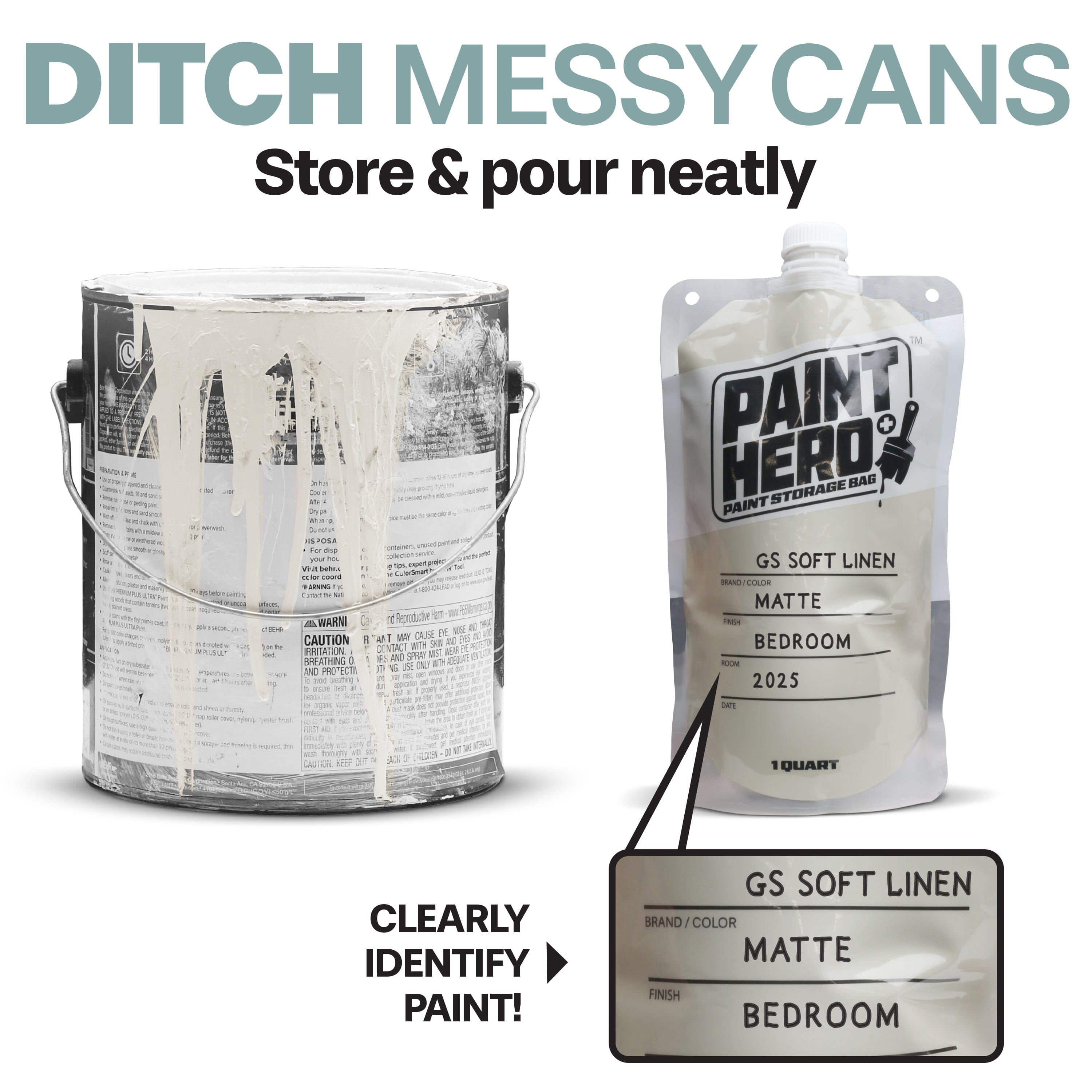 Paint Hero 8 Pack Paint Storage Bags - Airtight Refillable 1 Quart Pouches with Funnel Playgosports.com 