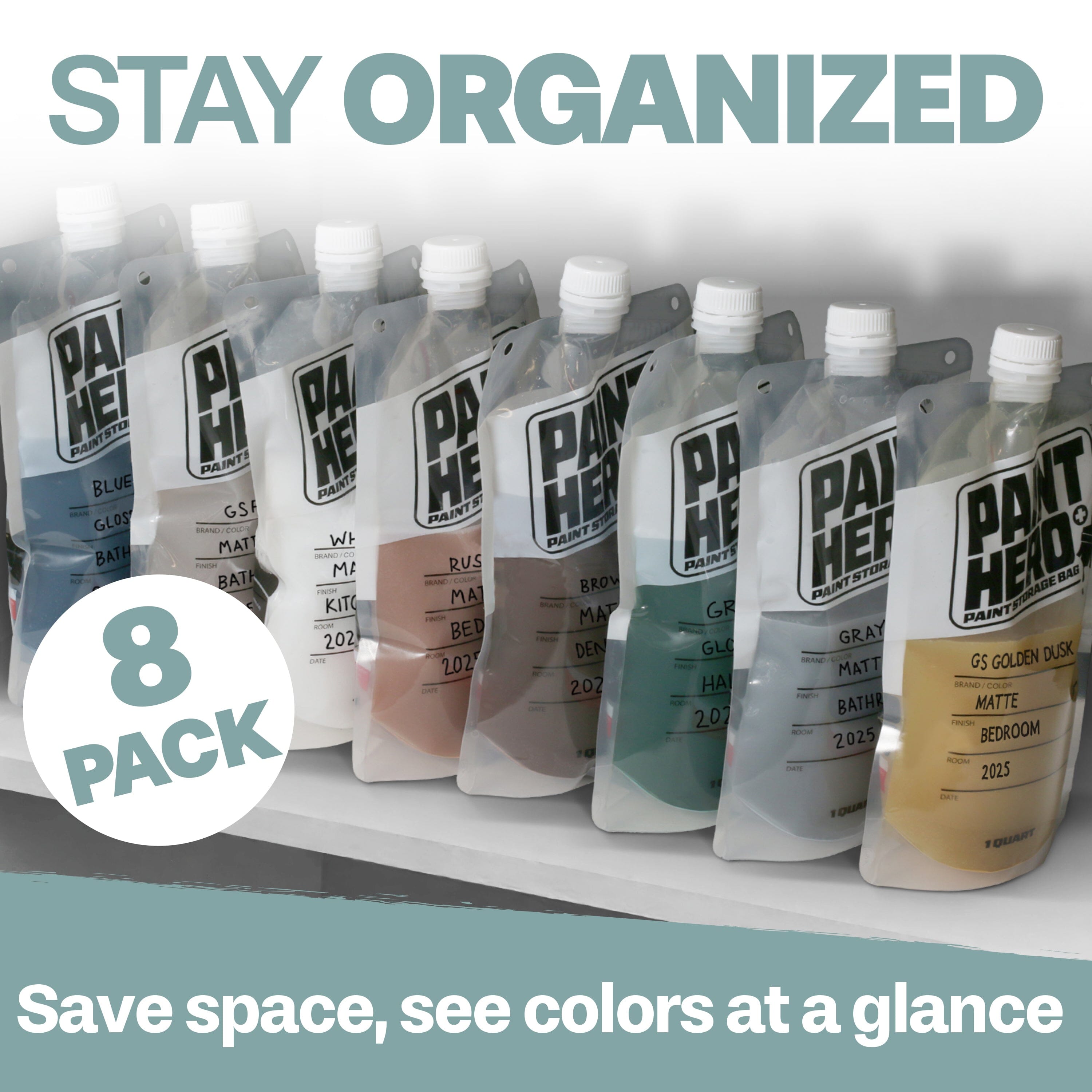Paint Hero 8 Pack Paint Storage Bags - Airtight Refillable 1 Quart Pouches with Funnel Playgosports.com 