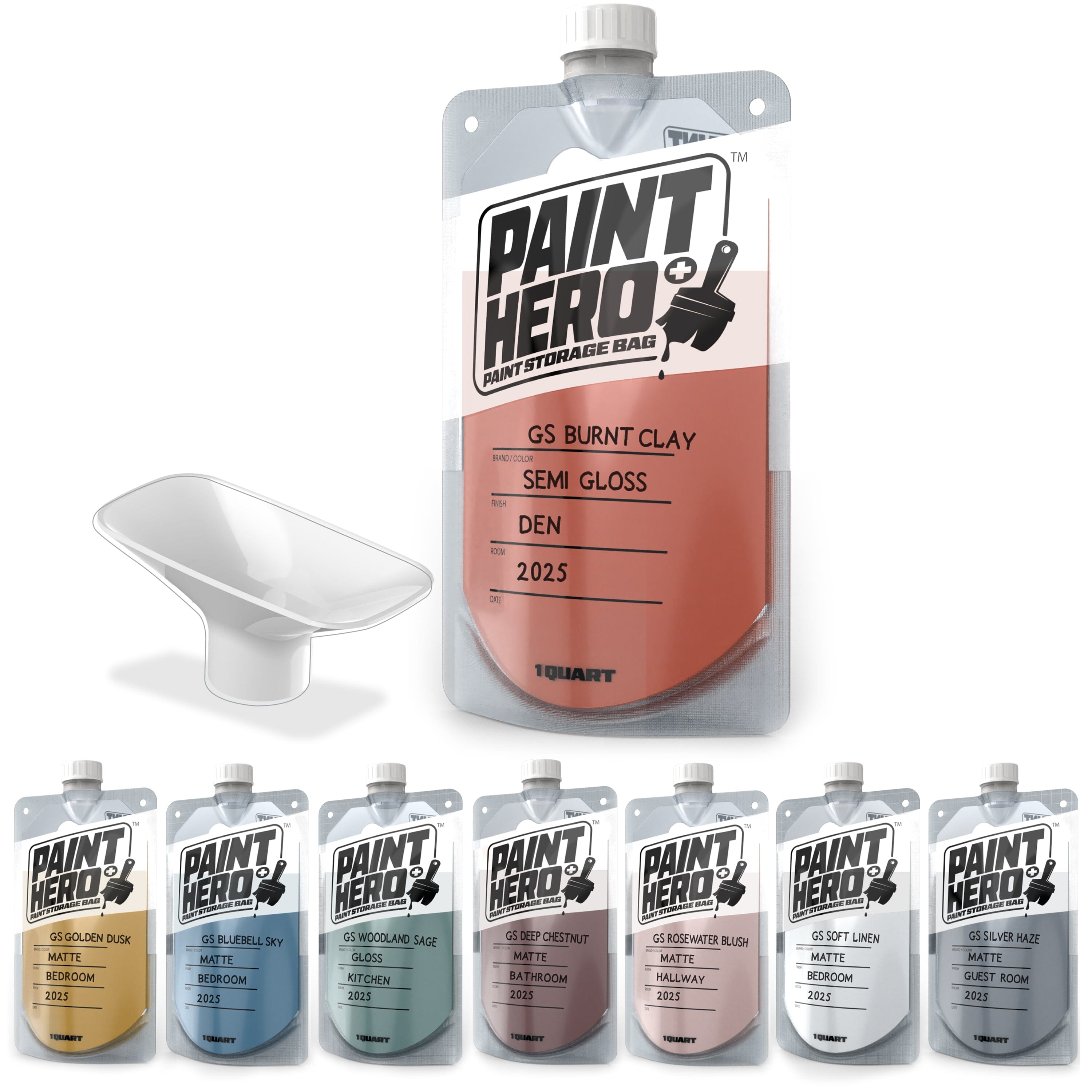 Paint Hero 8 Pack Paint Storage Bags - Airtight Refillable 1 Quart Pouches with Funnel Playgosports.com 