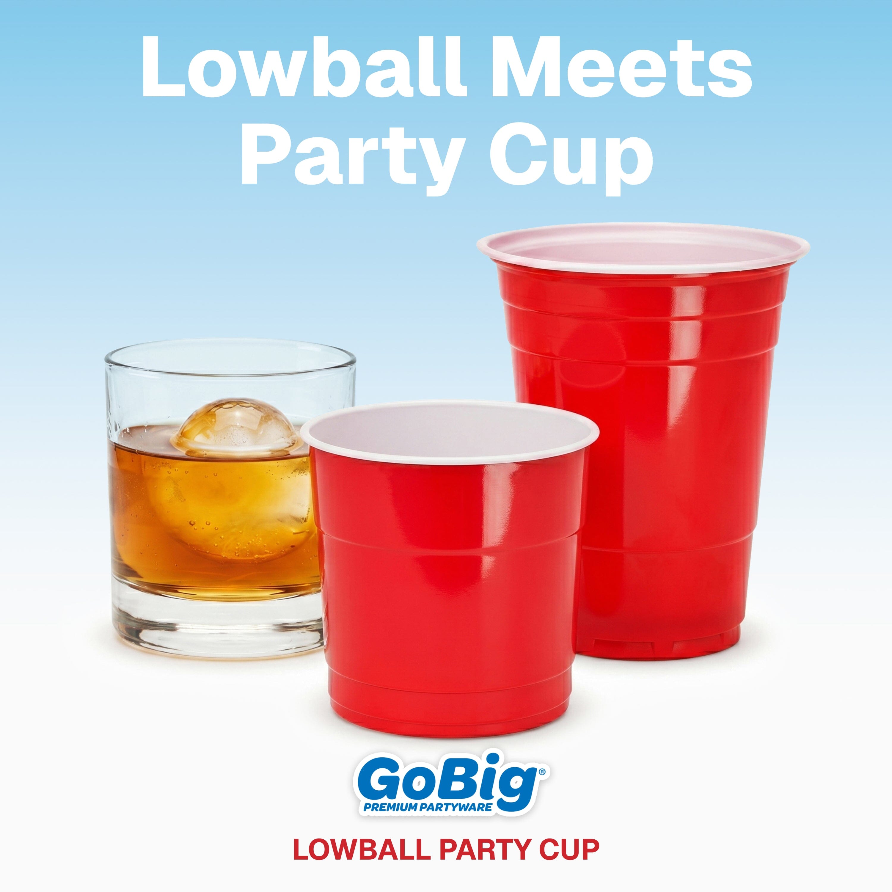 GoBig 12 oz Lowball Plastic Party Cups for Whiskey, Spirits, & Cocktails - 50 Count Disposable Cups for Alcohol Playgosports.com 