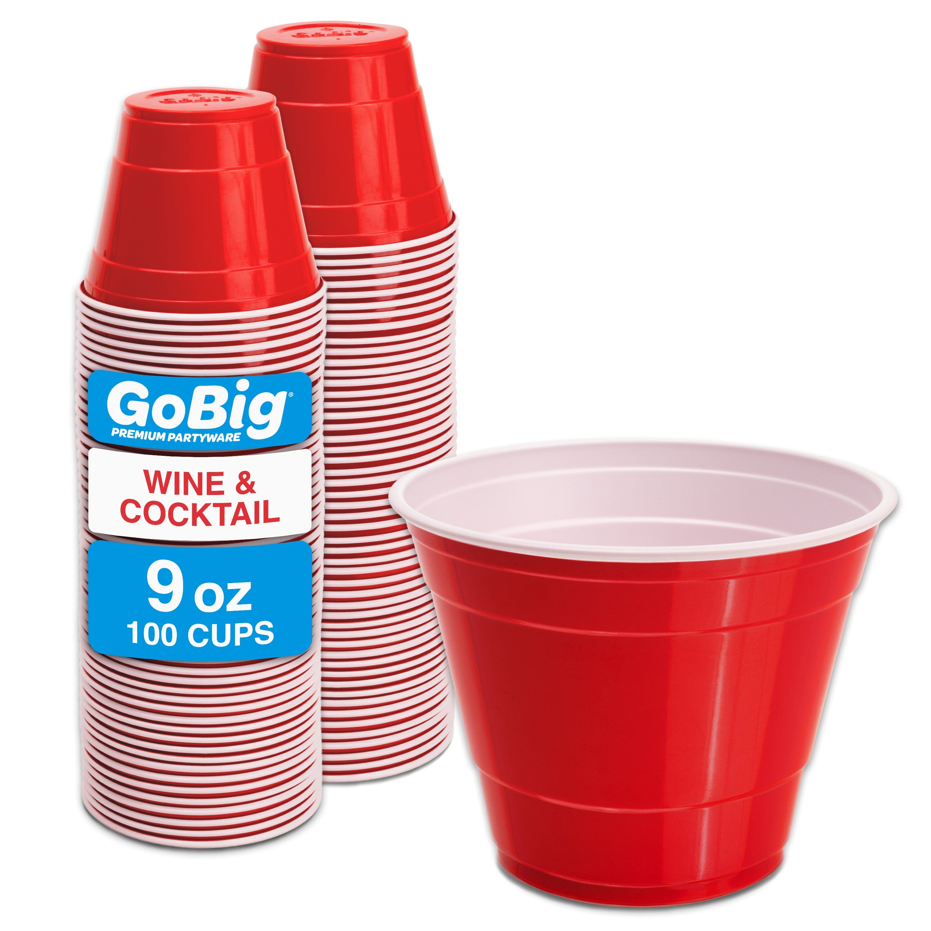 GoBig 9 oz Plastic Wine & Cocktail Cups - Disposable Plastic Party Cups for Alcohol Playgosports.com 100 