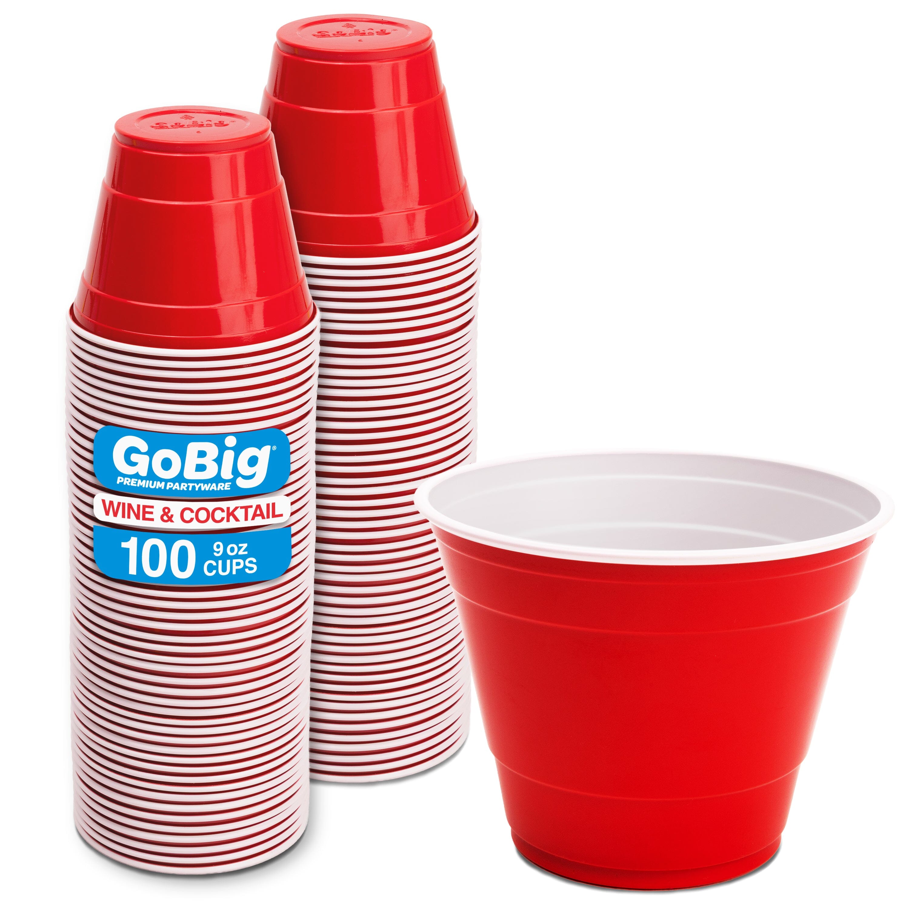 GoBig 9 oz Plastic Wine & Cocktail Cups - Disposable Plastic Party Cups for Alcohol Playgosports.com 100 