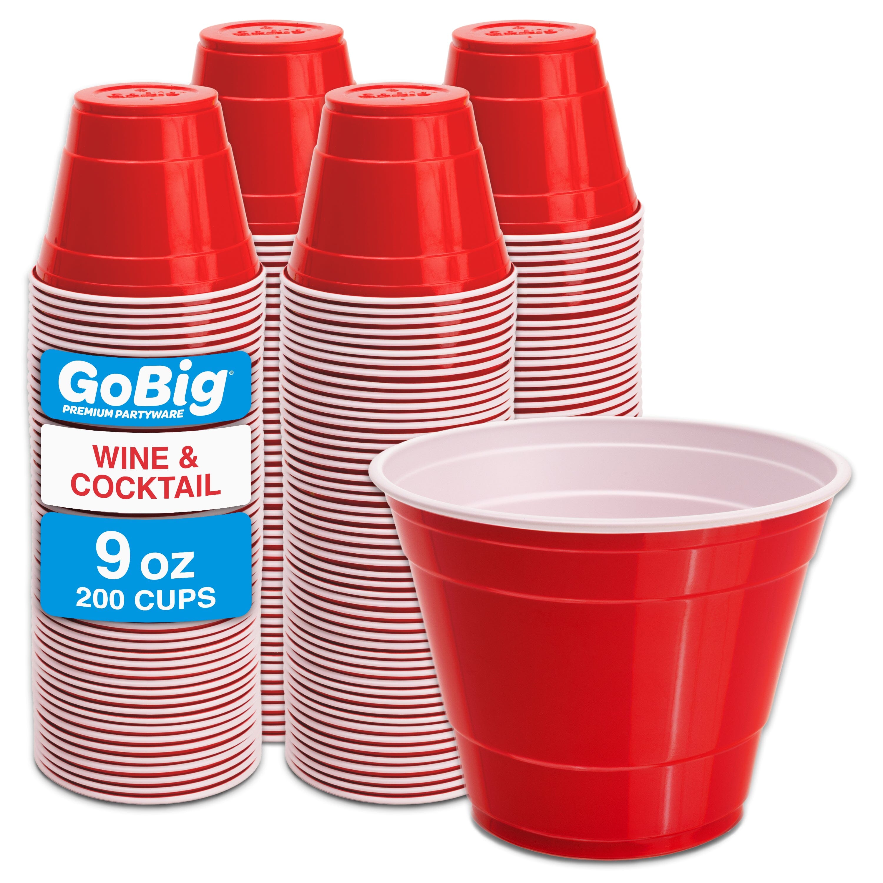 GoBig 9 oz Plastic Wine & Cocktail Cups - Disposable Plastic Party Cups for Alcohol Playgosports.com 200 