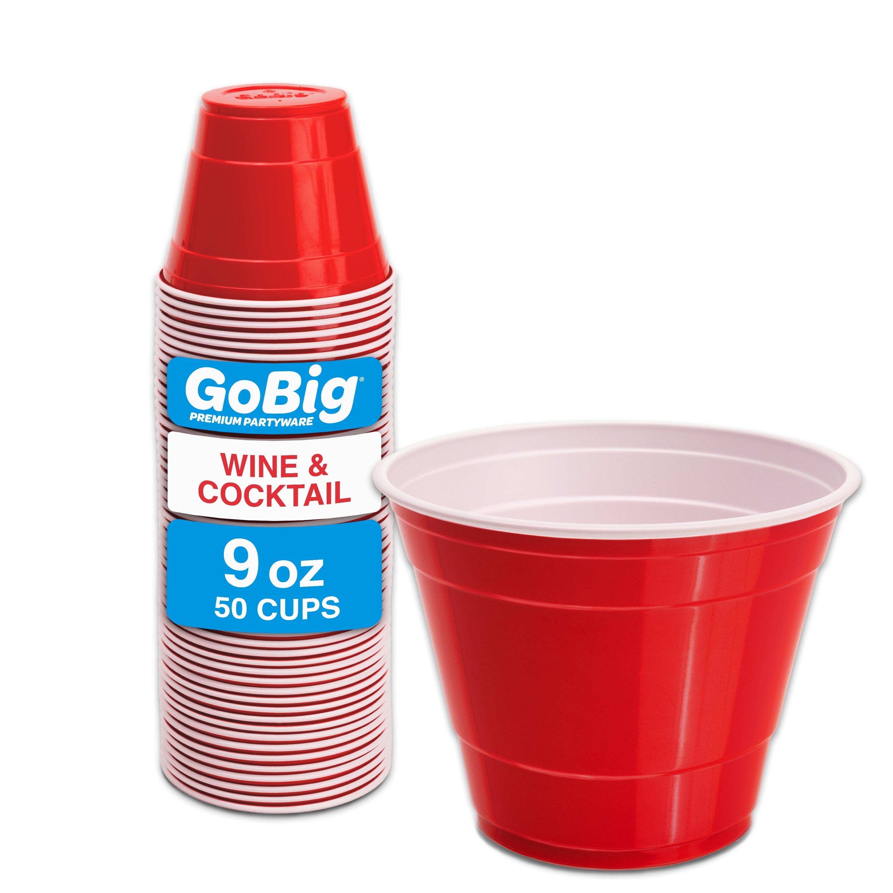 GoBig 9 oz Plastic Wine & Cocktail Cups - Disposable Plastic Party Cups for Alcohol Playgosports.com 50 