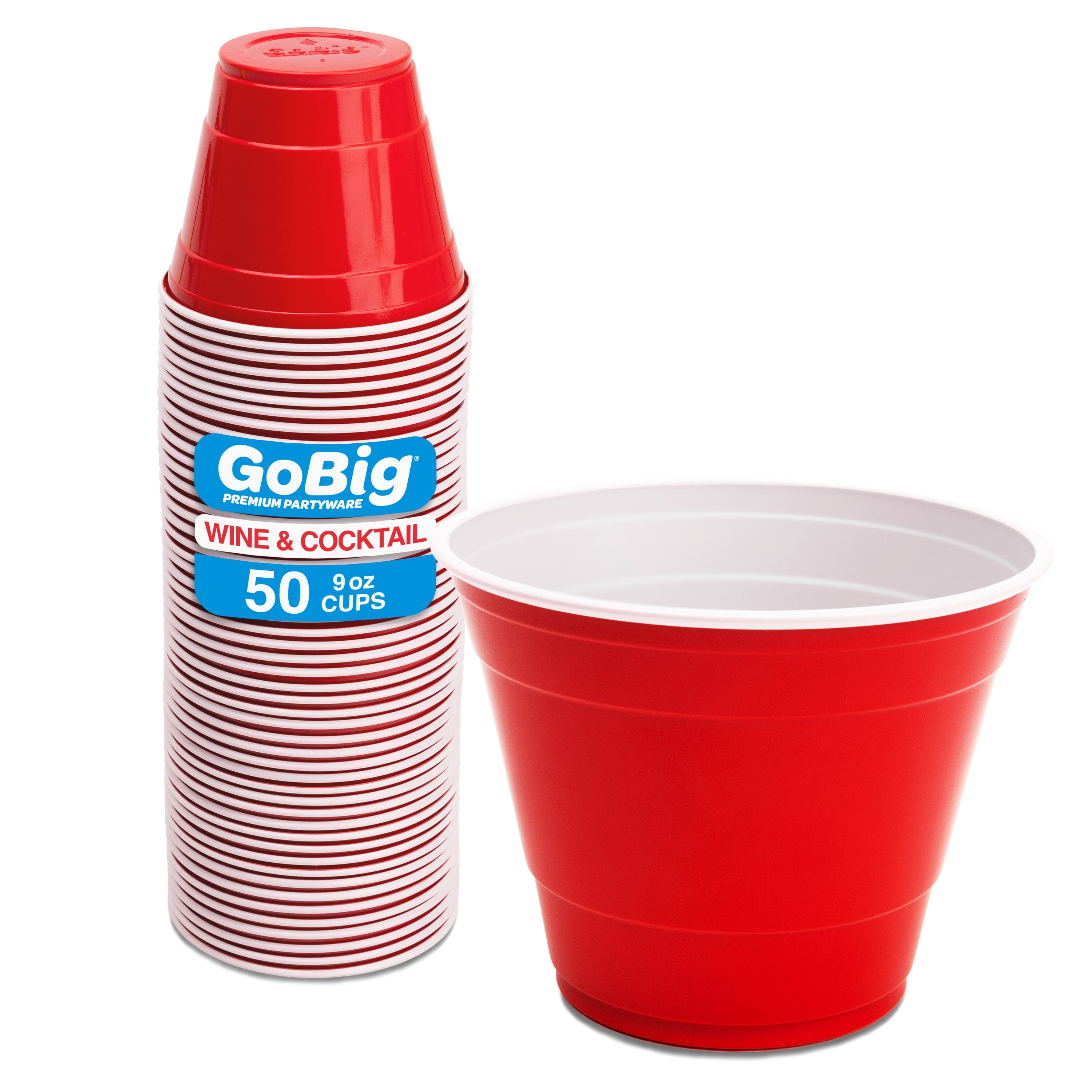 GoBig 9 oz Plastic Wine & Cocktail Cups - Disposable Plastic Party Cups for Alcohol Playgosports.com 50 