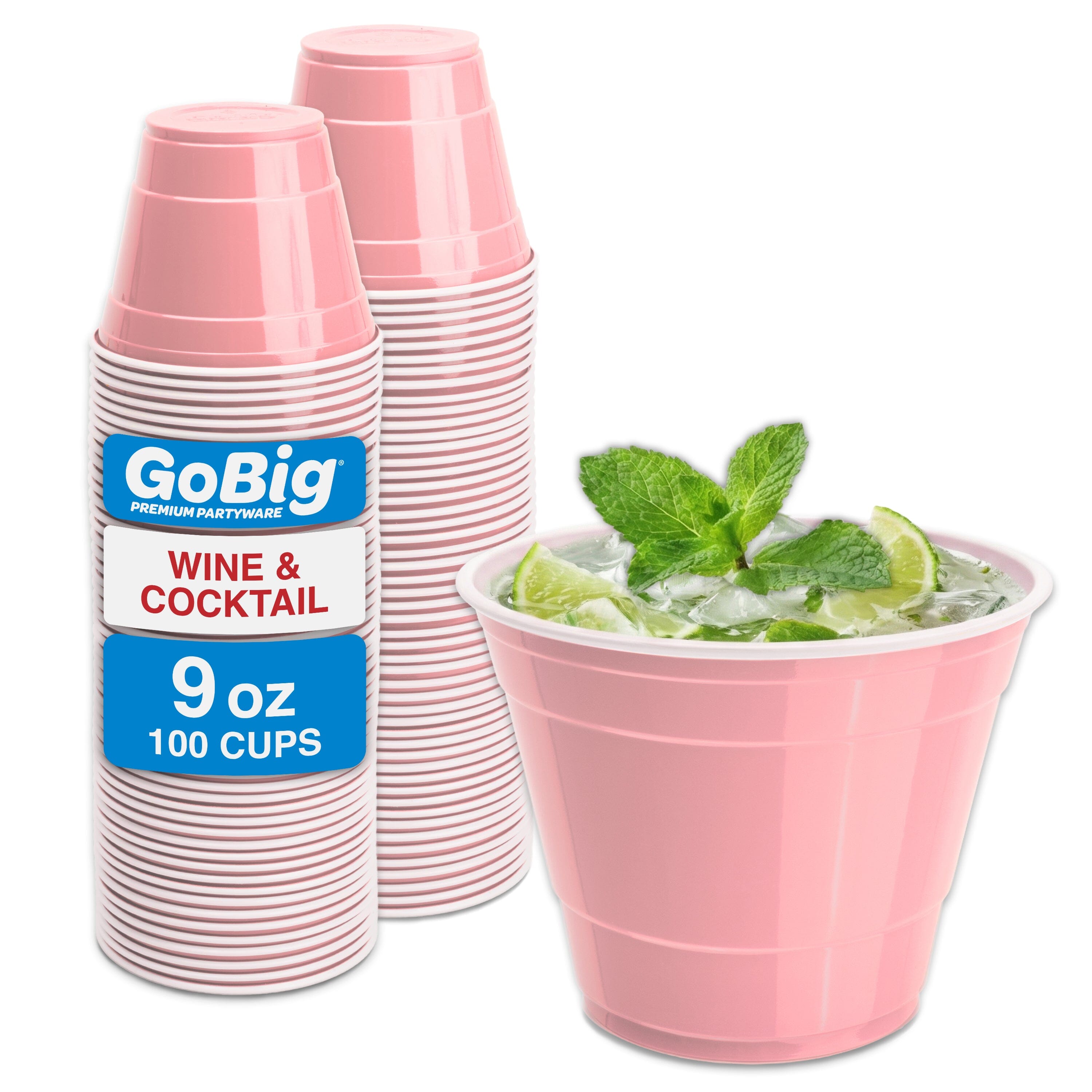 GoBig 100 Count 9 oz Plastic Party Cups for Wine & Cocktails - Disposable Plastic Cups for Bridal Shower, Party, and Birthday Playgosports.com Rose 