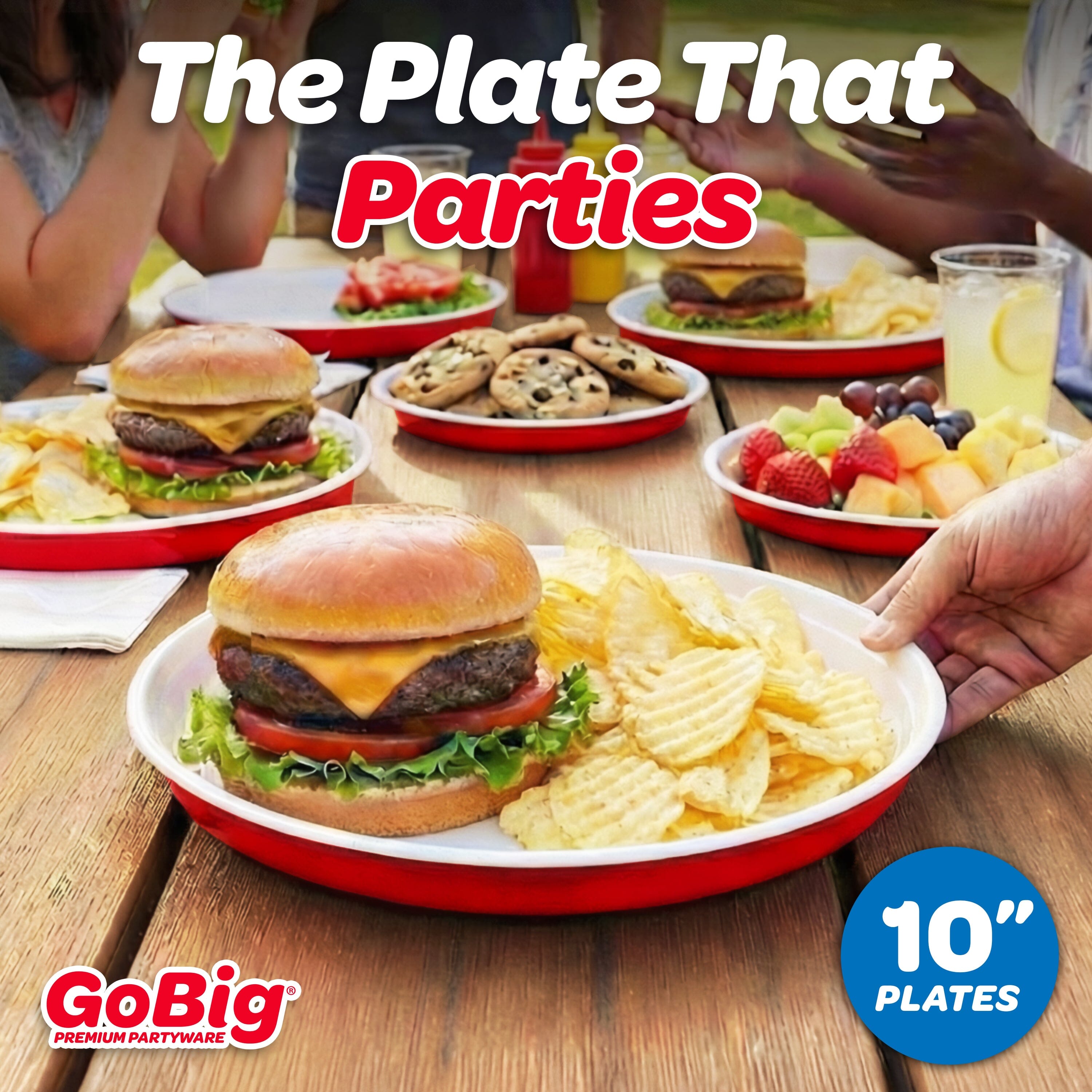 GoBig Red Plastic Disposable Plates - 30 Count 10 Inch - Round Heavy Duty Red Cup Party Plates GoBig 