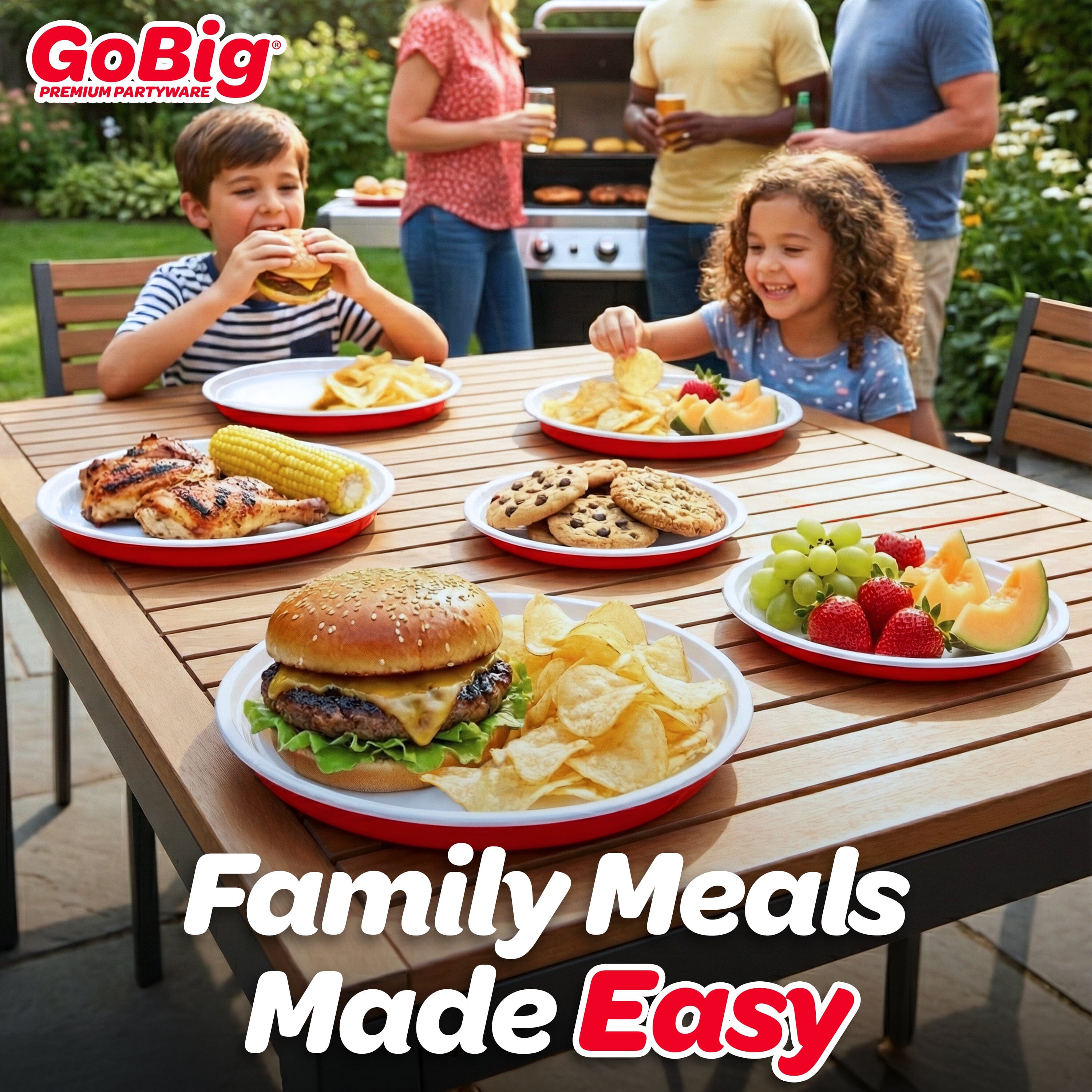 GoBig Red Plastic Disposable Plates - 30 Count 10 Inch - Round Heavy Duty Red Cup Party Plates GoBig 