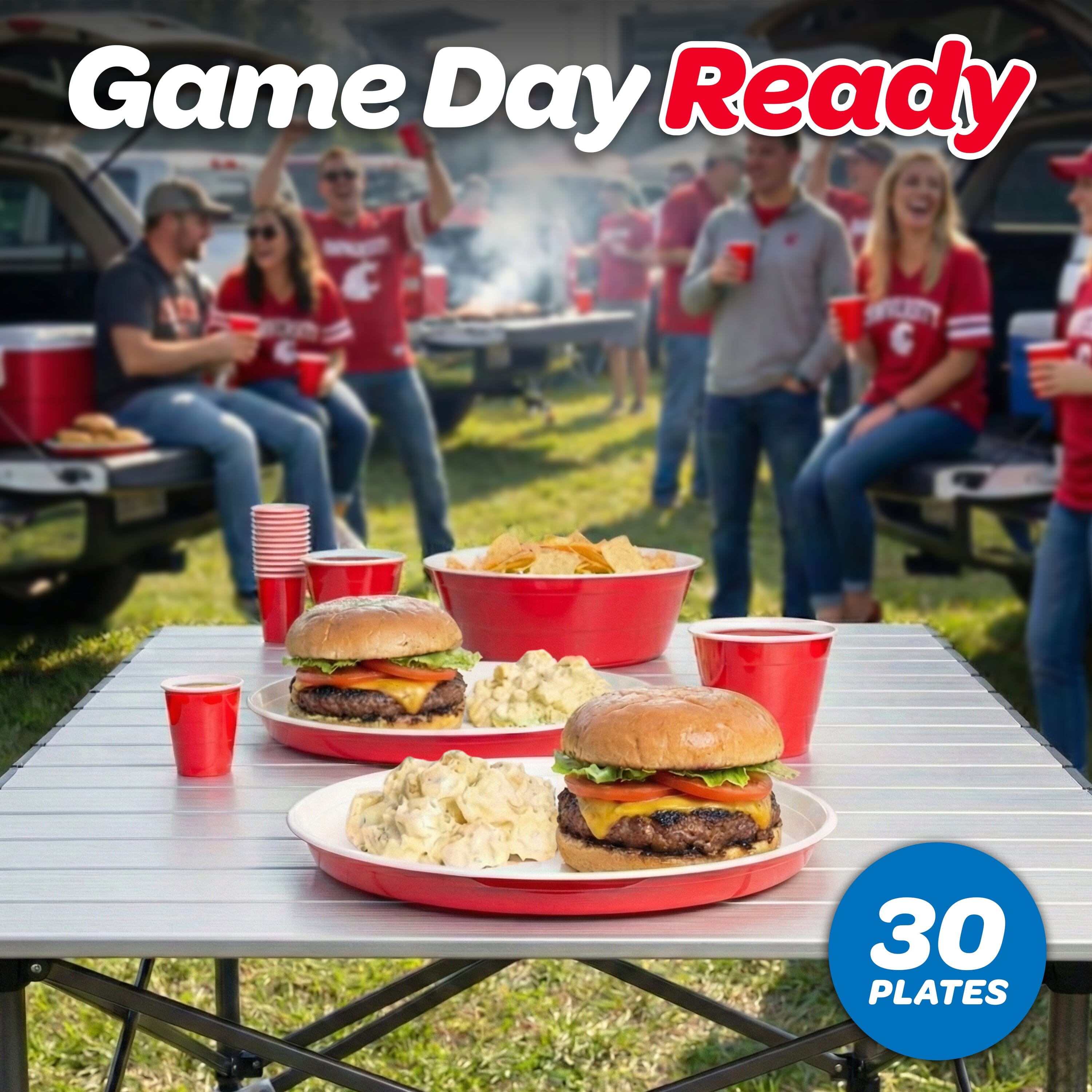 GoBig Red Plastic Disposable Plates - 30 Count 10 Inch - Round Heavy Duty Red Cup Party Plates GoBig 