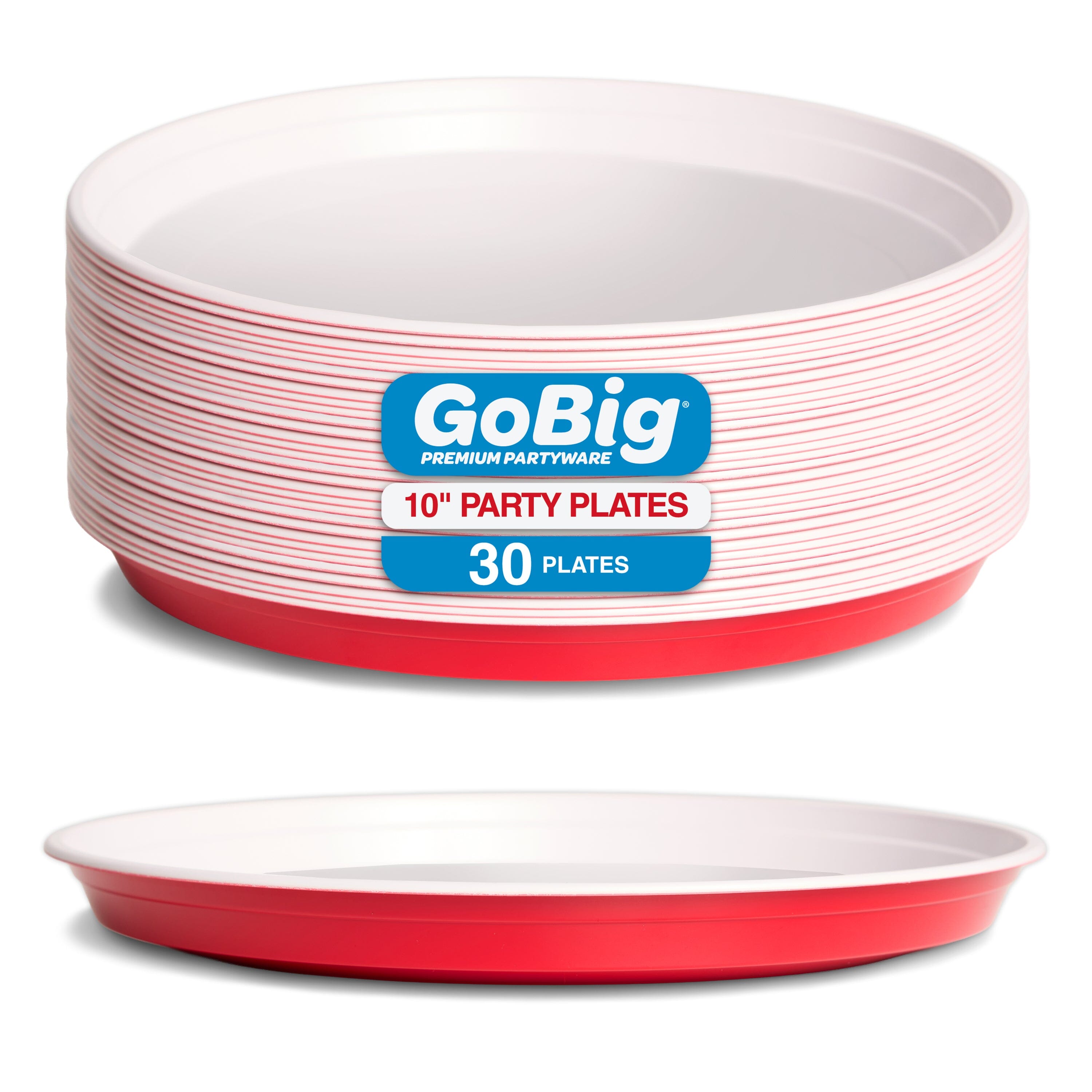 GoBig Red Plastic Disposable Plates - 30 Count 10 Inch - Round Heavy Duty Red Cup Party Plates GoBig 