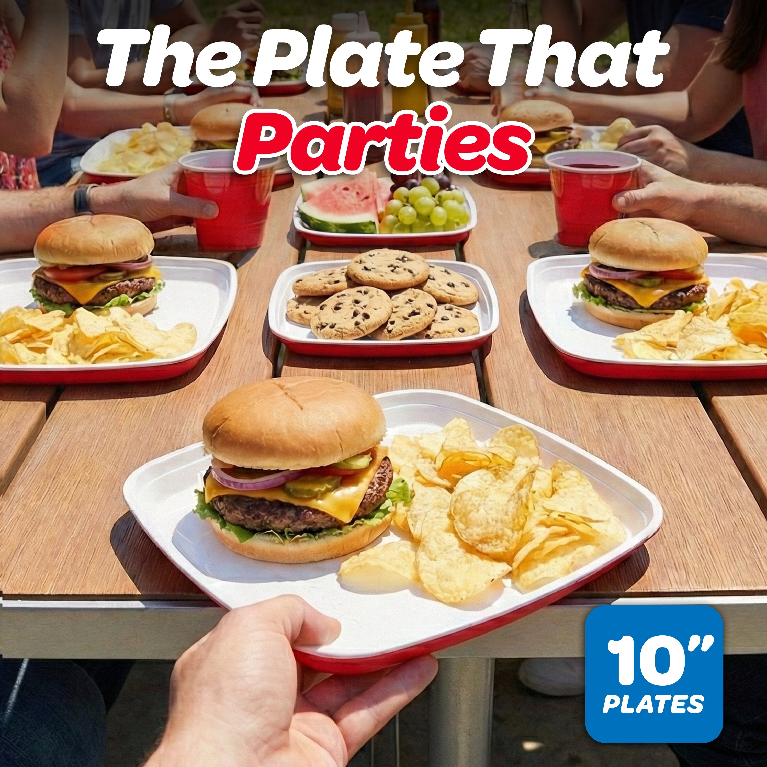 GoBig Red Plastic Disposable Plates - 30 Count 10 Inch - Square Heavy Duty Red Cup Party Plates GoBig 