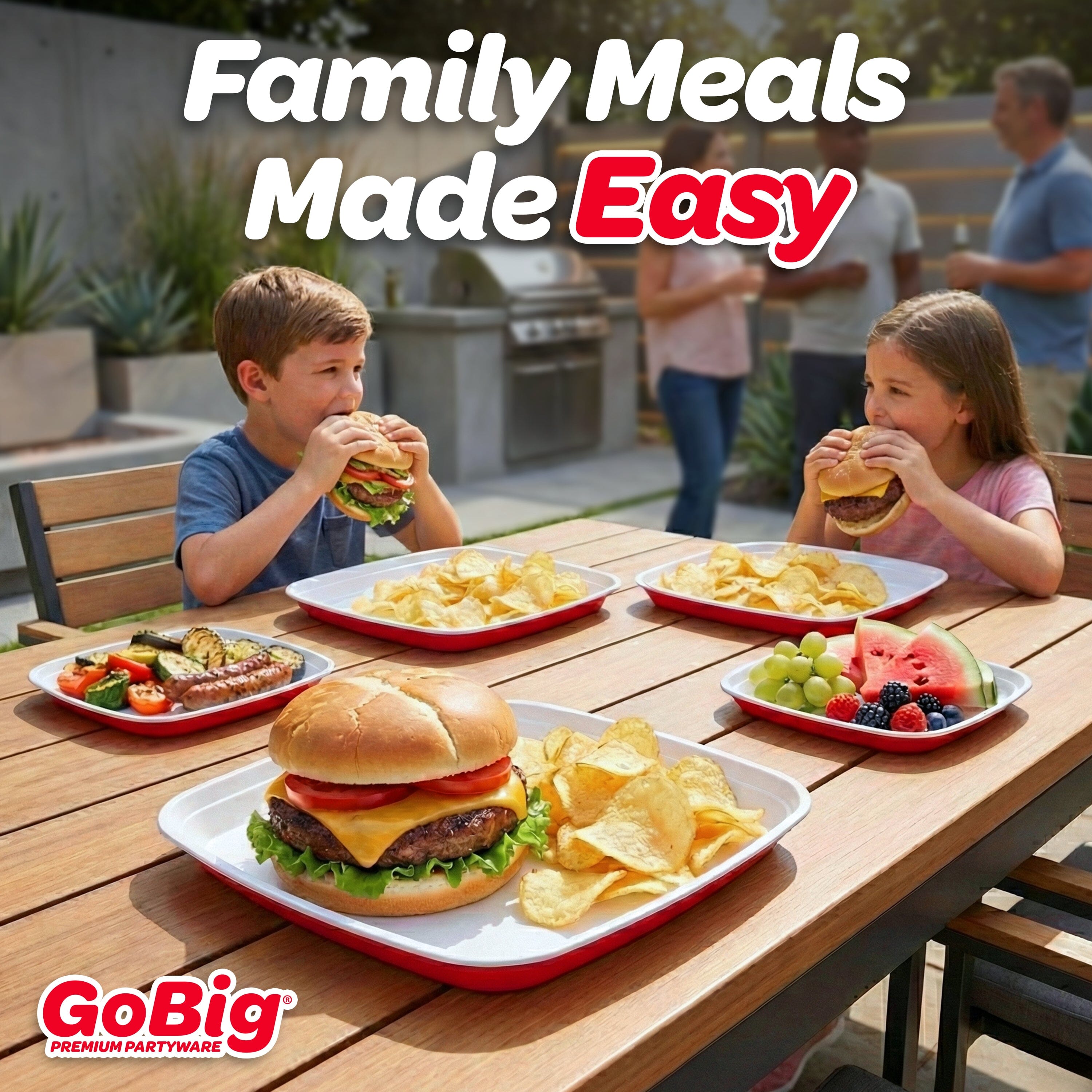 GoBig Red Plastic Disposable Plates - 30 Count 10 Inch - Square Heavy Duty Red Cup Party Plates GoBig 