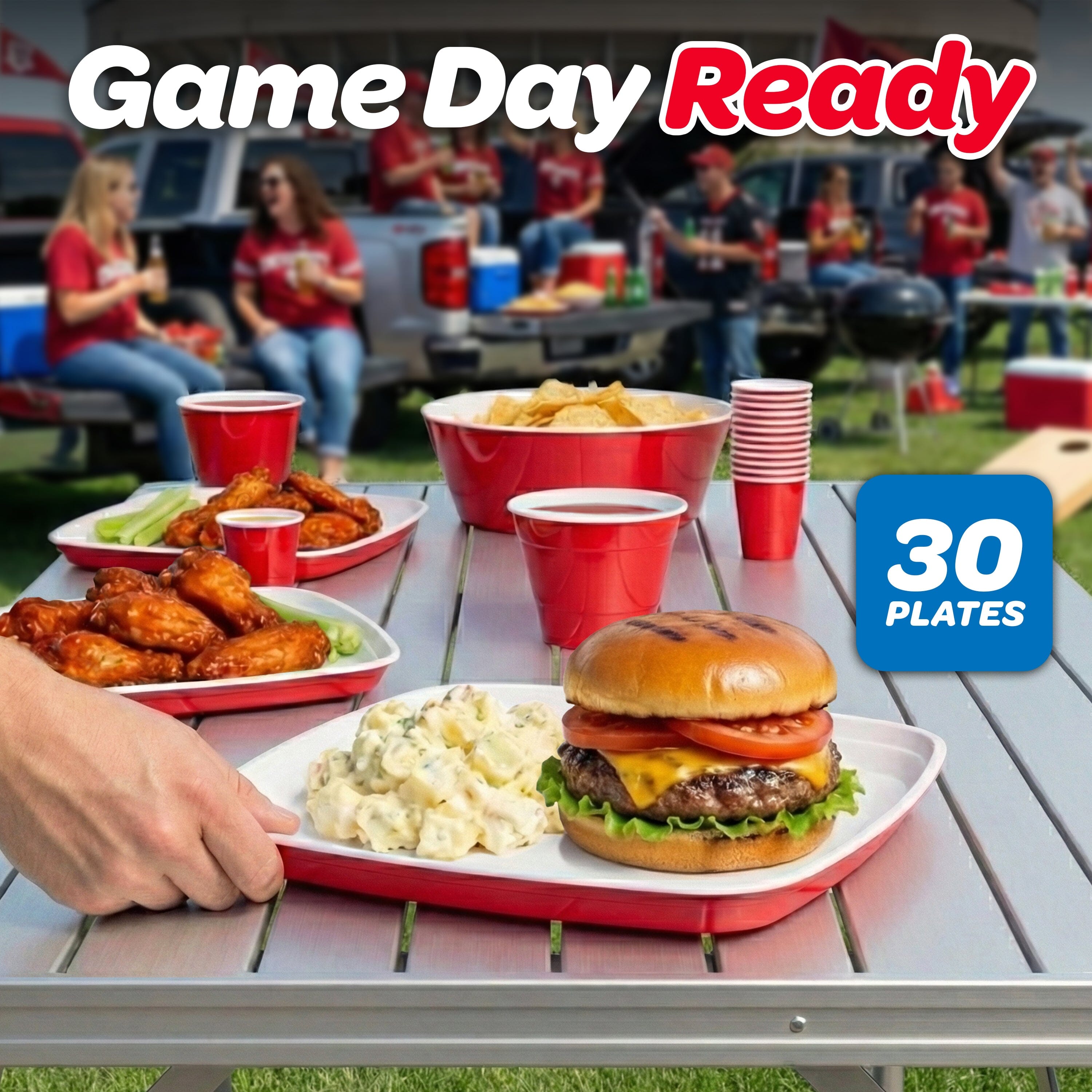 GoBig Red Plastic Disposable Plates - 30 Count 10 Inch - Square Heavy Duty Red Cup Party Plates GoBig 