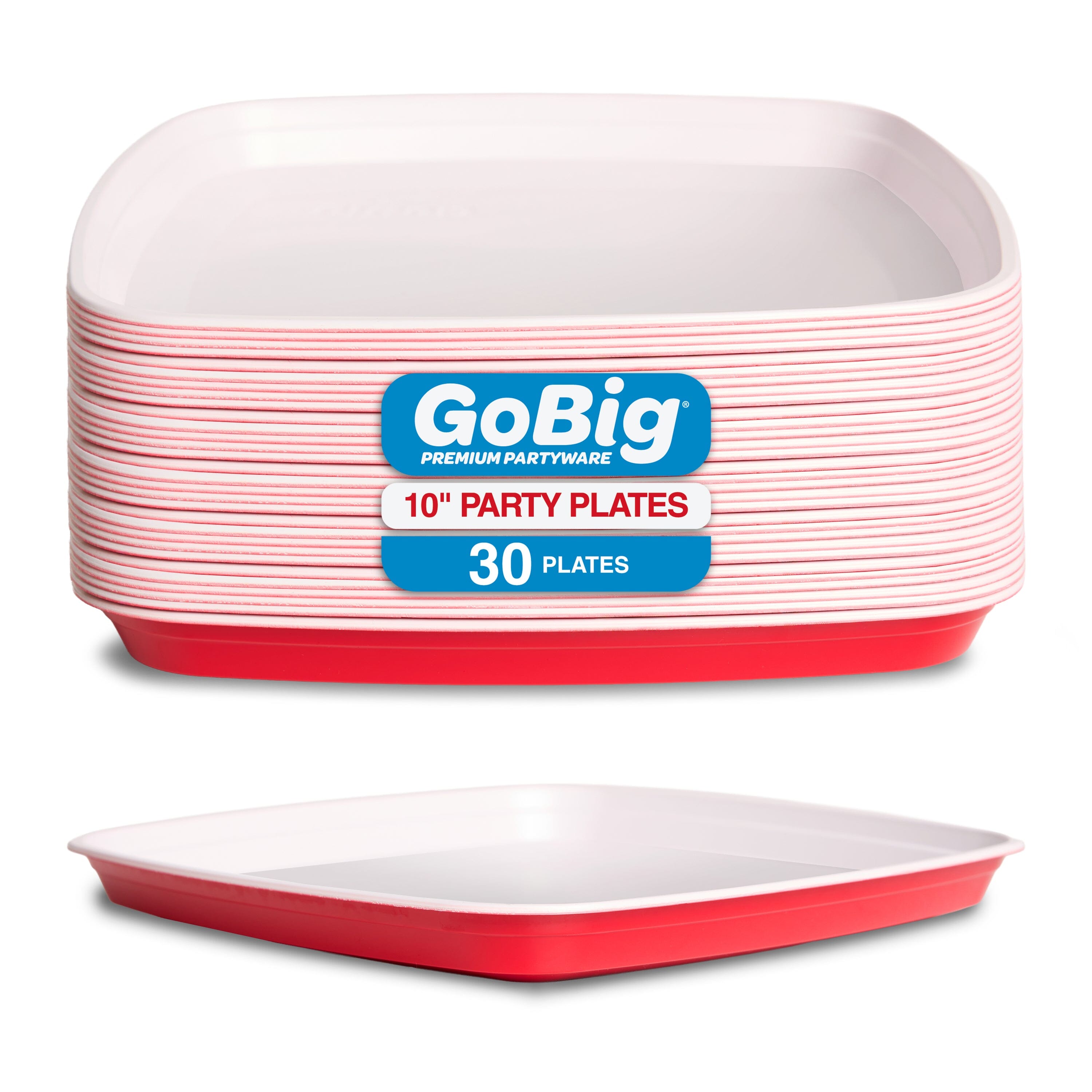 GoBig Red Plastic Disposable Plates - 30 Count 10 Inch - Square Heavy Duty Red Cup Party Plates GoBig 