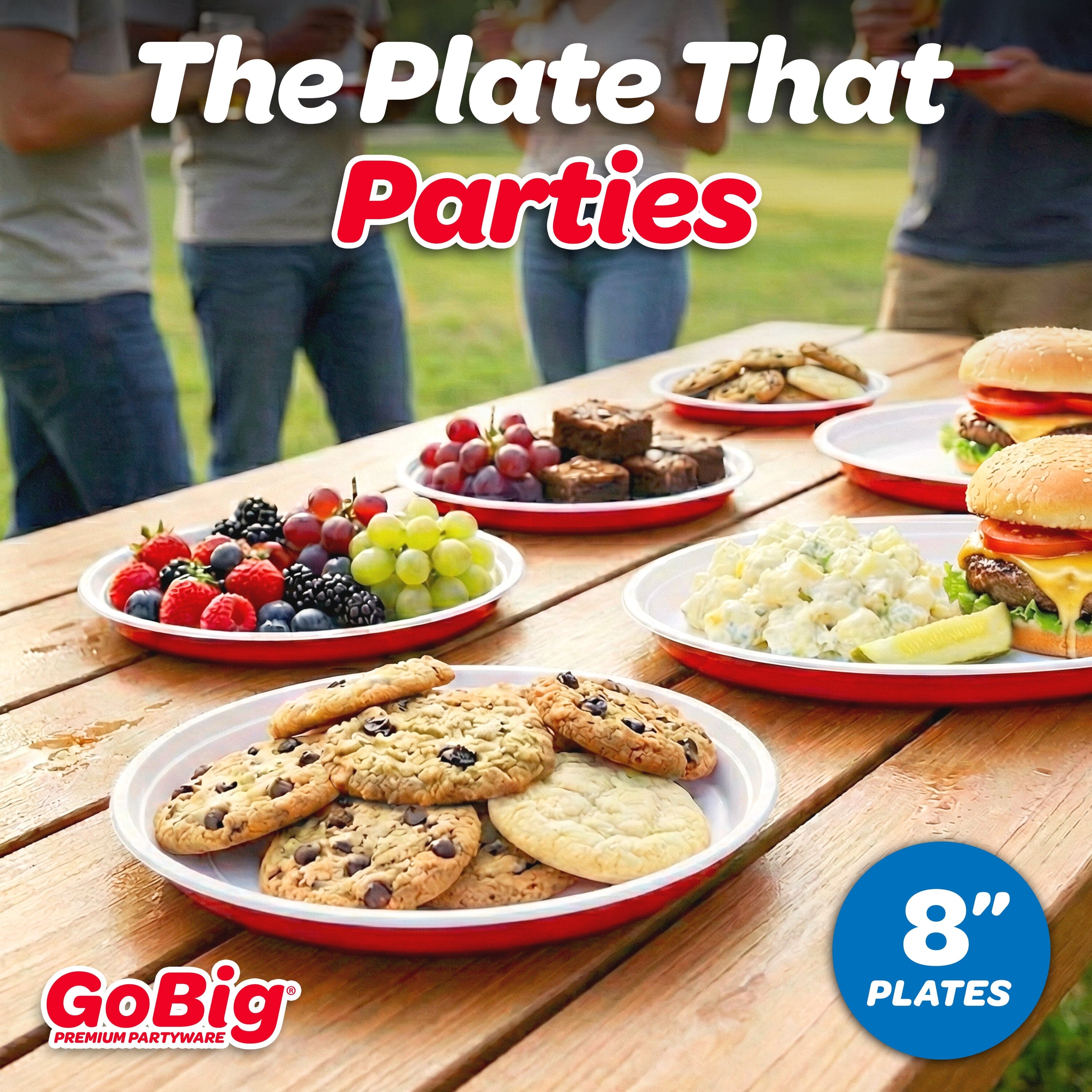 GoBig Red Plastic Disposable Plates - 50 Count 8 Inch - Round Heavy Duty Red Cup Party Plates GoBig 