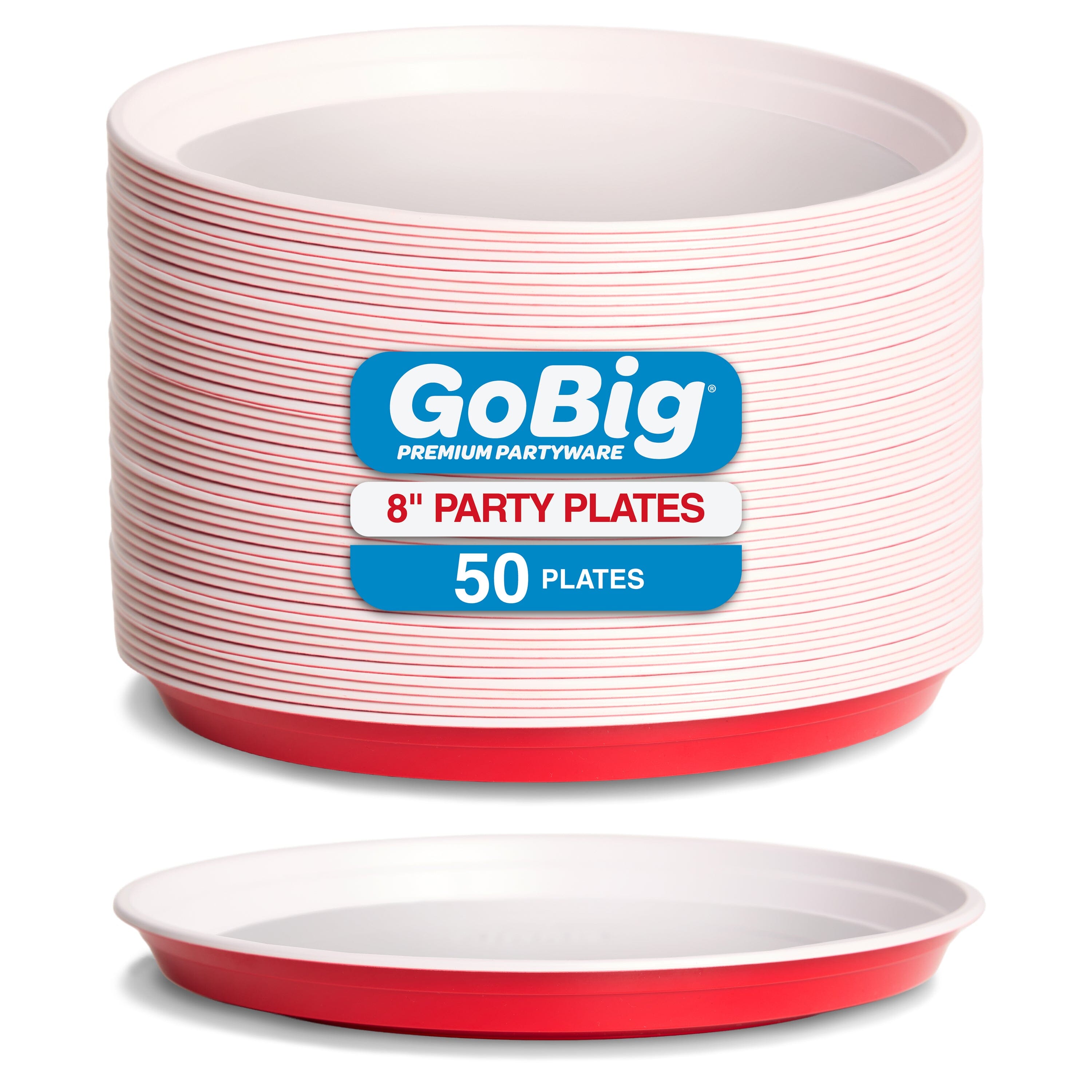 GoBig Red Plastic Disposable Plates - 50 Count 8 Inch - Round Heavy Duty Red Cup Party Plates GoBig 