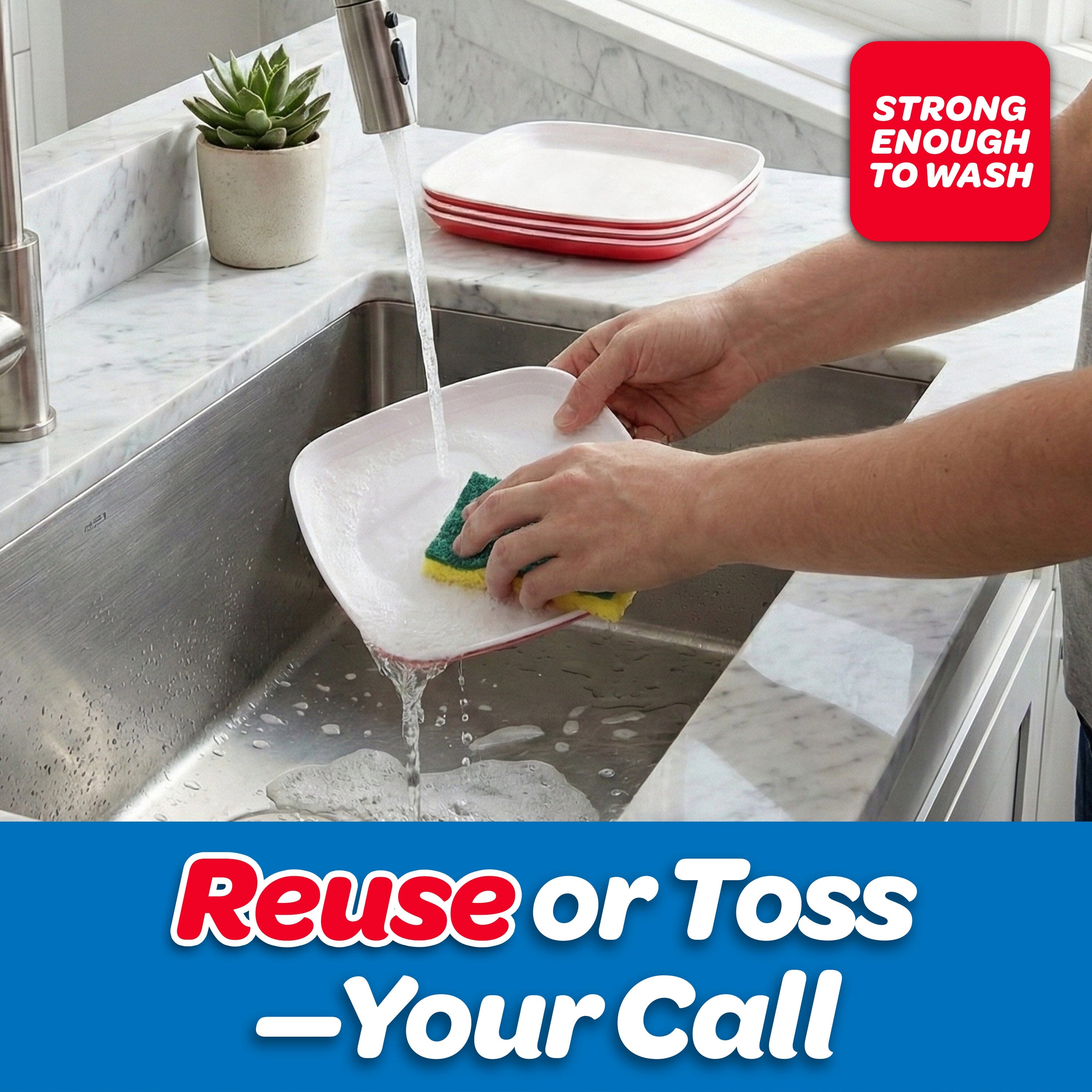 GoBig Red Plastic Disposable Plates - 50 Count 8 Inch - Square Heavy Duty Red Cup Party Plates GoBig 