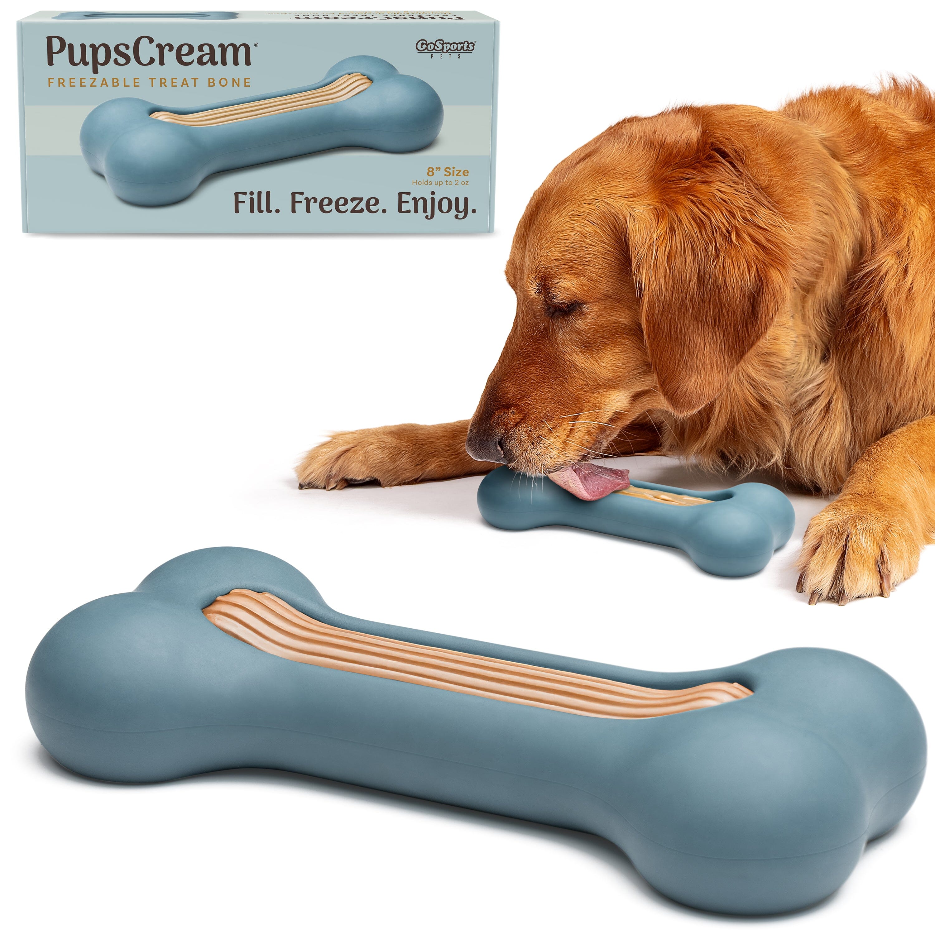 GoSports Pets PupsCream Frozen Dog Treat Holder - Dog Enrichment Fill and Freeze Bone Station - Helps Keep Dogs Busy - Blue Playgosports.com 