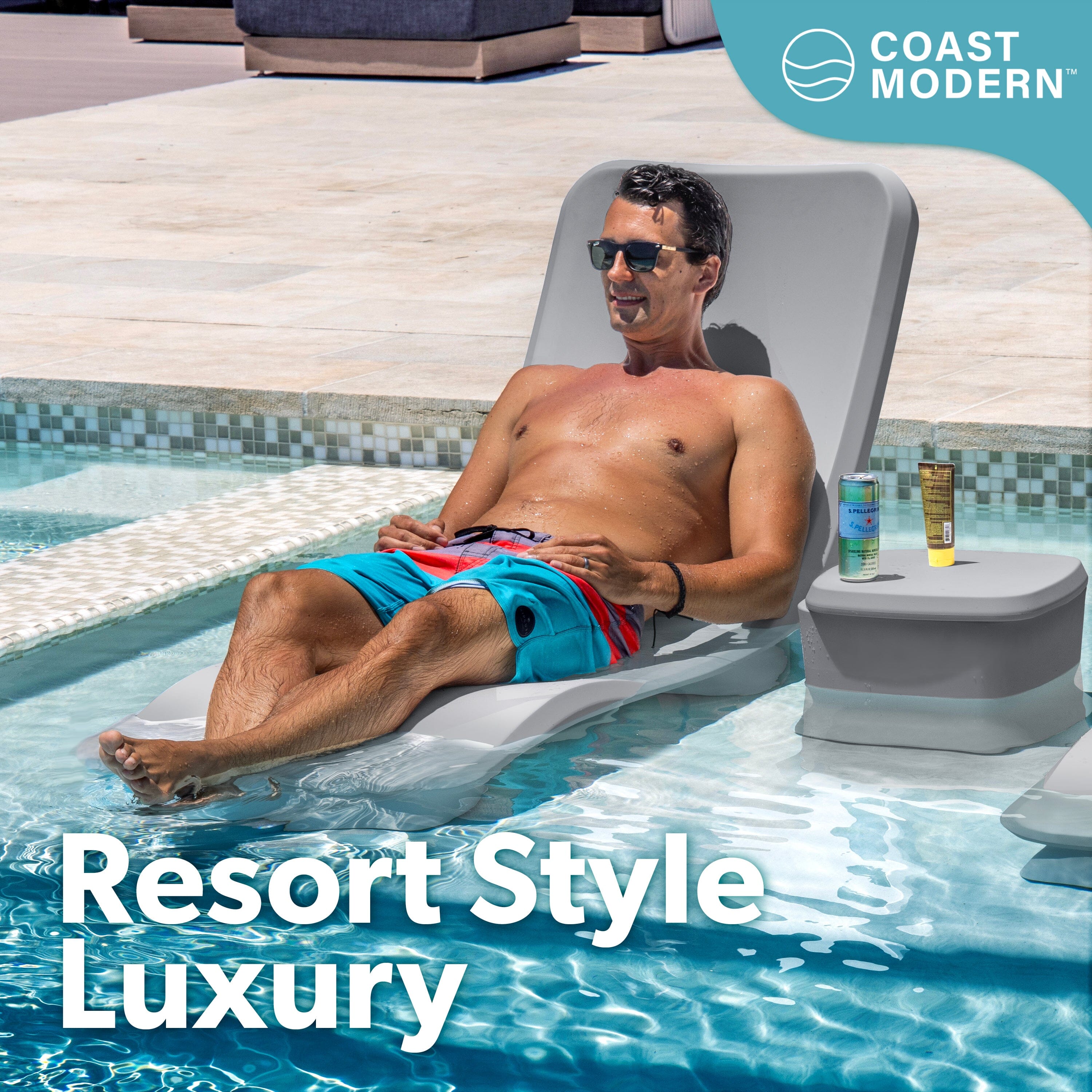Coast Modern In Pool Lounge Chair - Waterproof & Weighted Pool Chaise Lounger - Outdoor Pool Furniture for Patio or In Baja Shelf PlayGoSports.com 