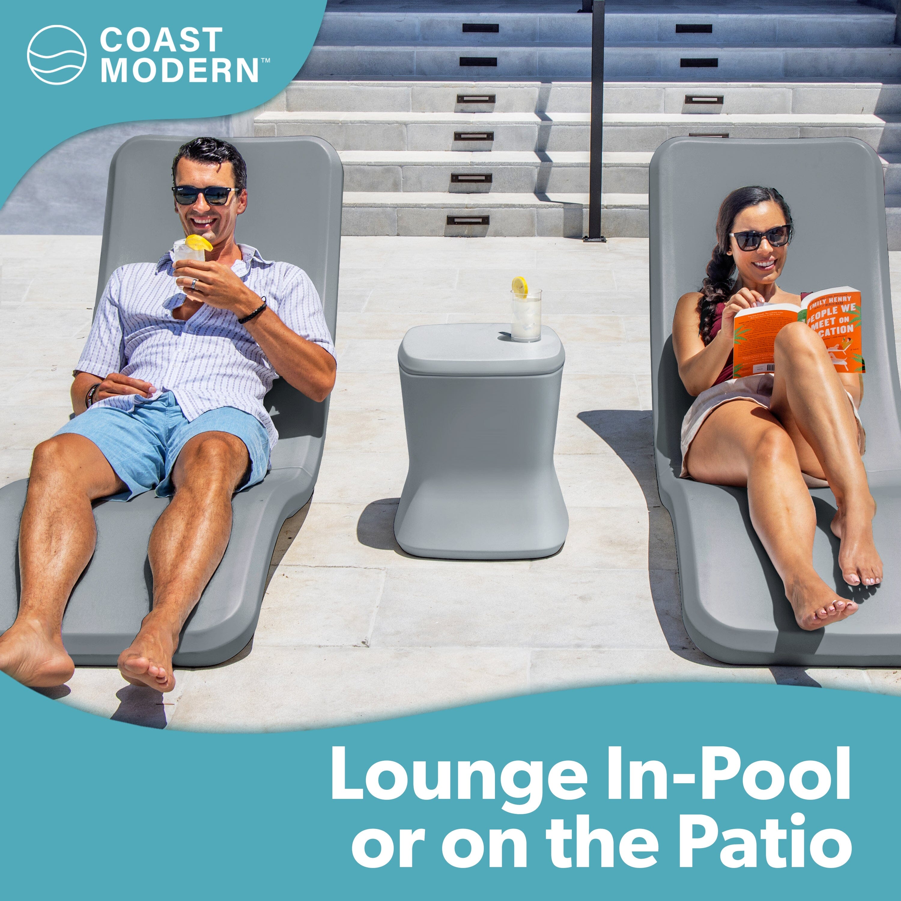 Coast Modern In Pool Lounge Chair - Waterproof & Weighted Pool Chaise Lounger - Outdoor Pool Furniture for Patio or In Baja Shelf PlayGoSports.com 
