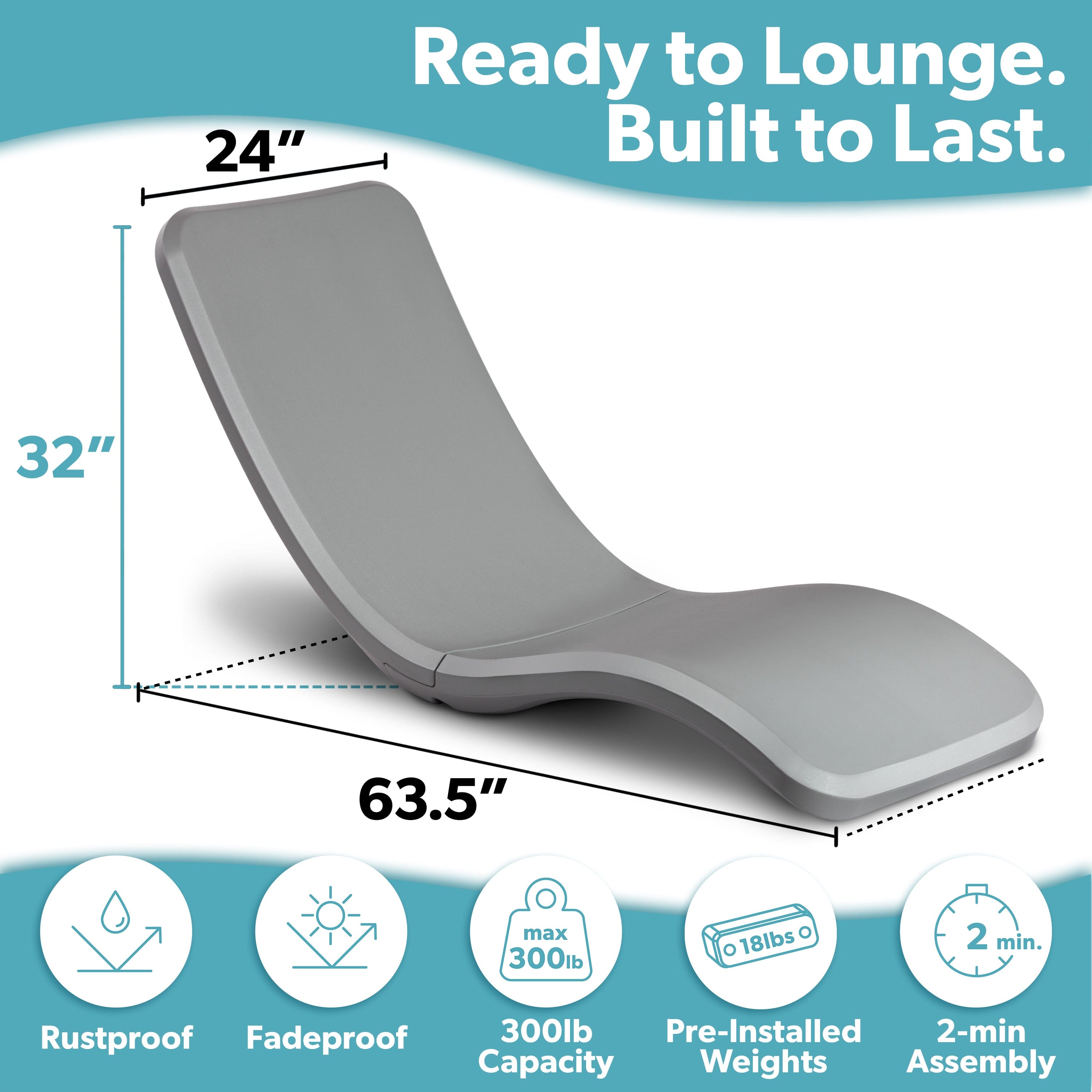 Coast Modern In Pool Lounge Chair - Waterproof & Weighted Pool Chaise Lounger - Outdoor Pool Furniture for Patio or In Baja Shelf PlayGoSports.com 