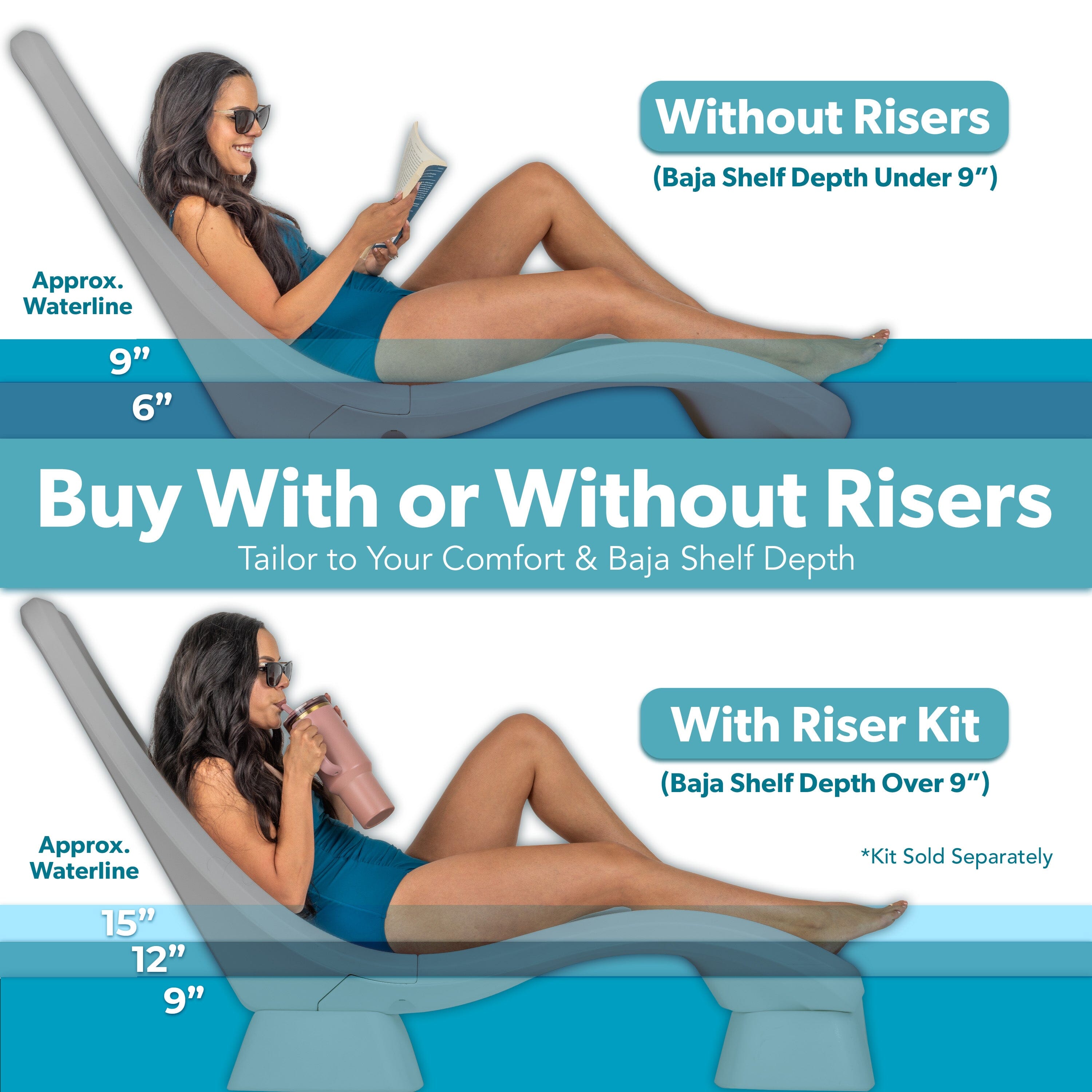 Coast Modern In Pool Lounge Chair - Waterproof & Weighted Pool Chaise Lounger - Outdoor Pool Furniture for Patio or In Baja Shelf PlayGoSports.com 